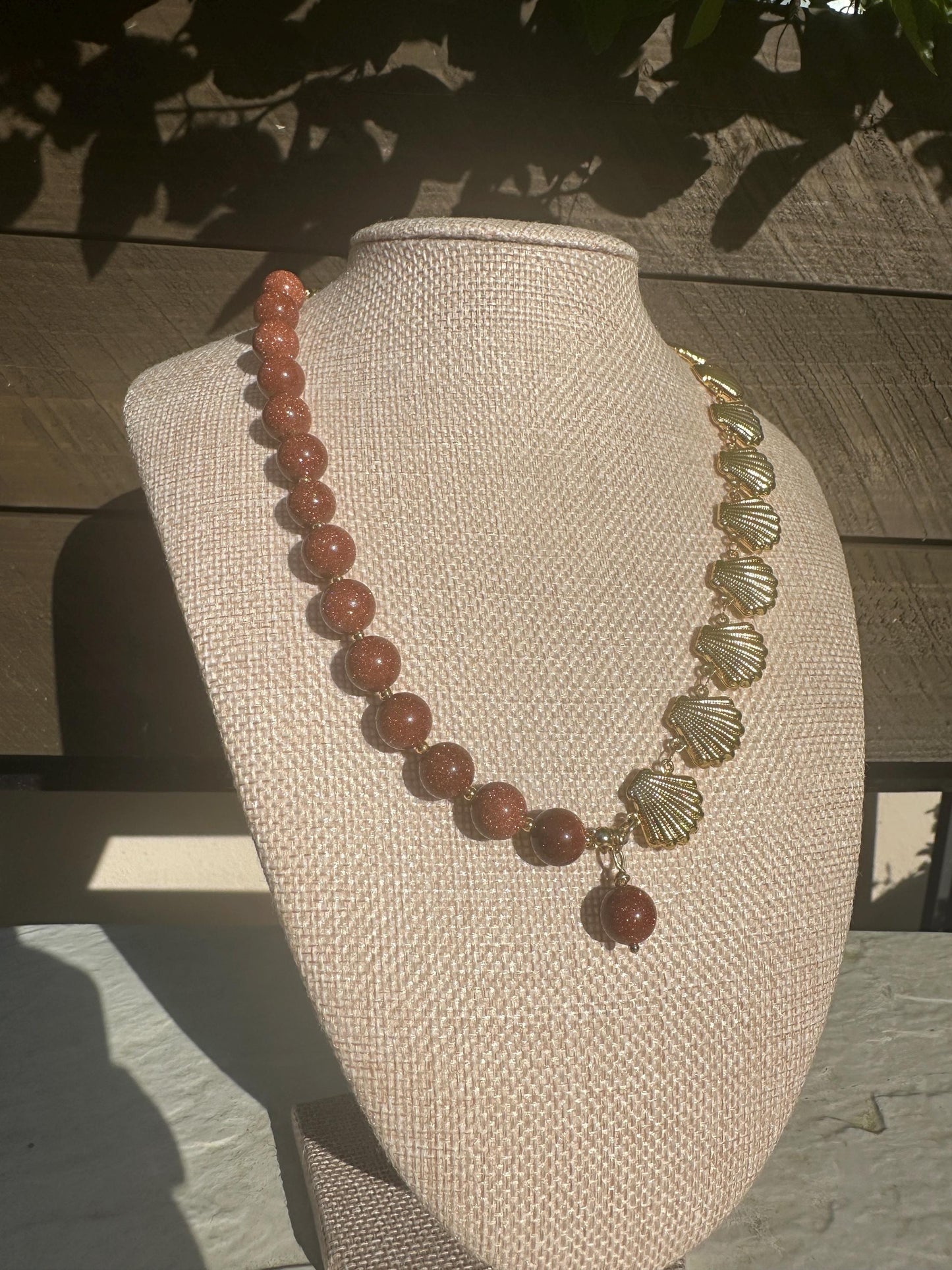 Gold Seashell Chain and Bead Necklace; Beach, Ocean, Vacation, Sun, Cruise Accessories and Jewelry - Shella Bella