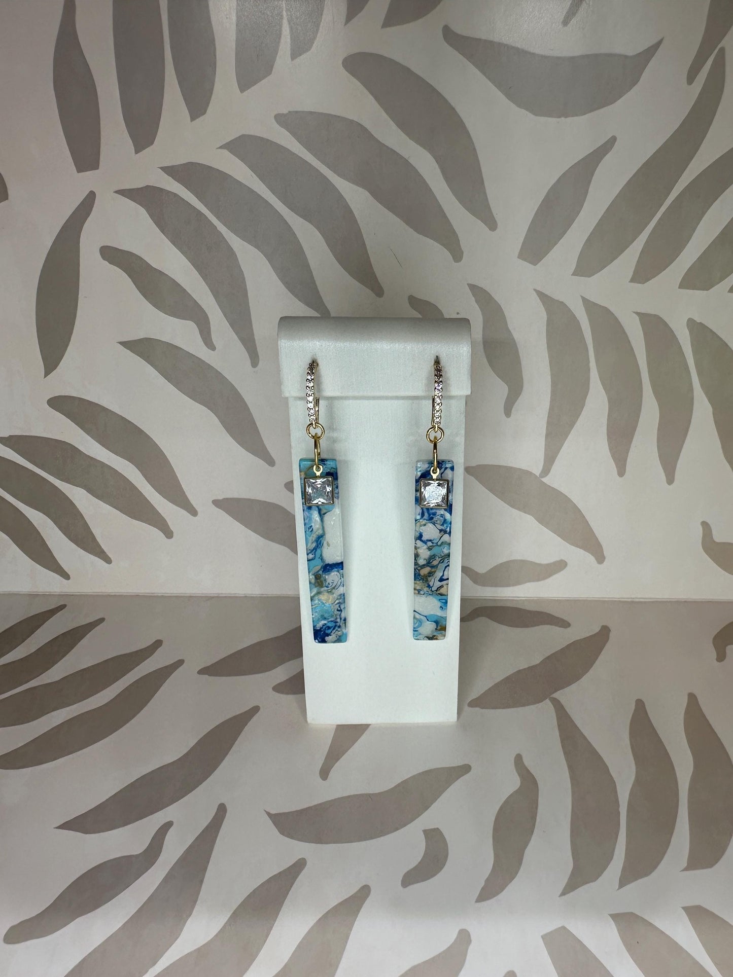 Acrylic Shorebreak with Cubic Zirconia Handmade Earrings; Beach, Ocean, Vacation, Sun, Cruise Accessories and Jewelry - Shella Bella