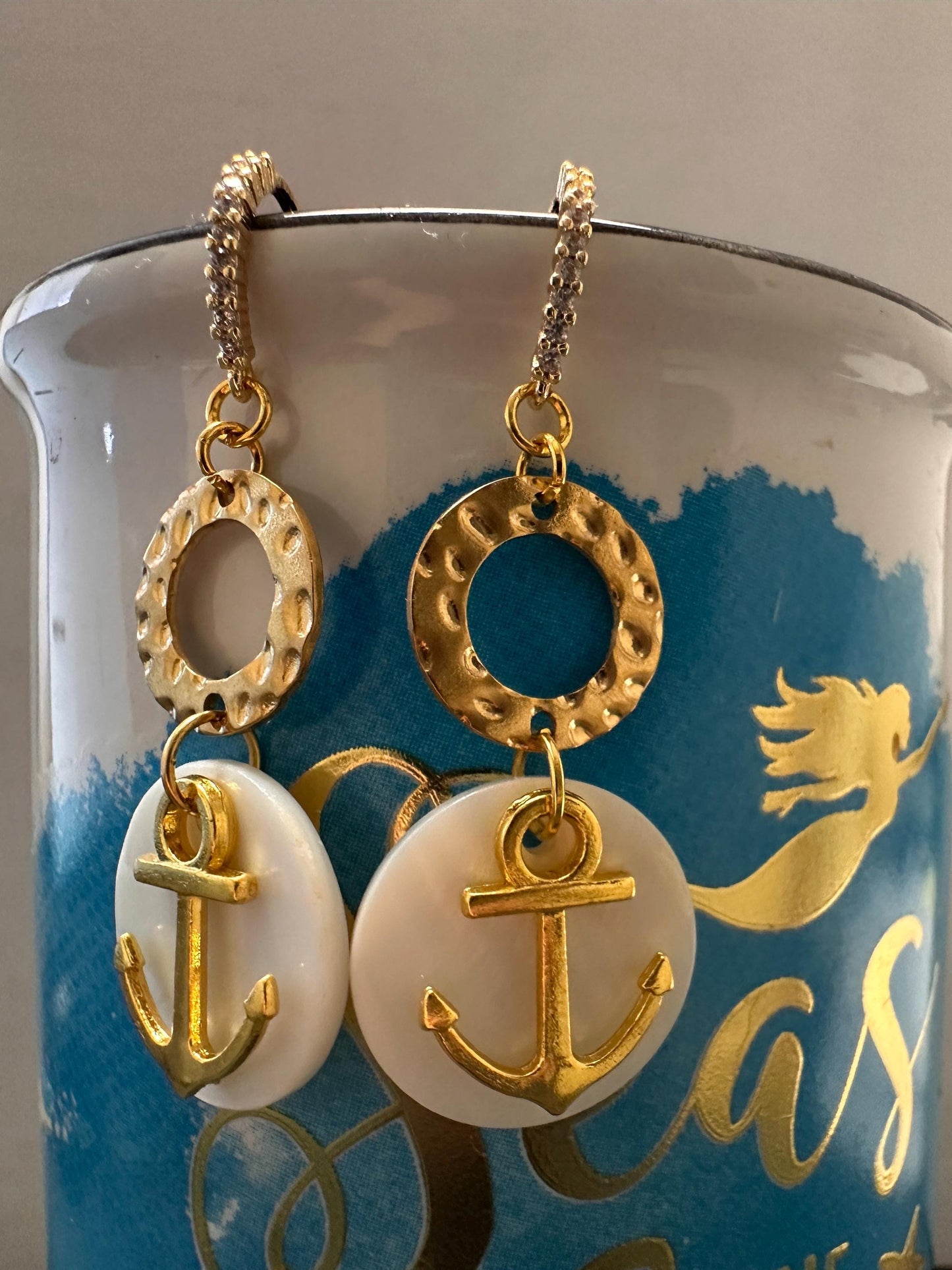 Anchor and Shell Handmade Earrings; Beach, Ocean, Vacation, Sun, Cruise Accessories and Jewelry - Shella Bella