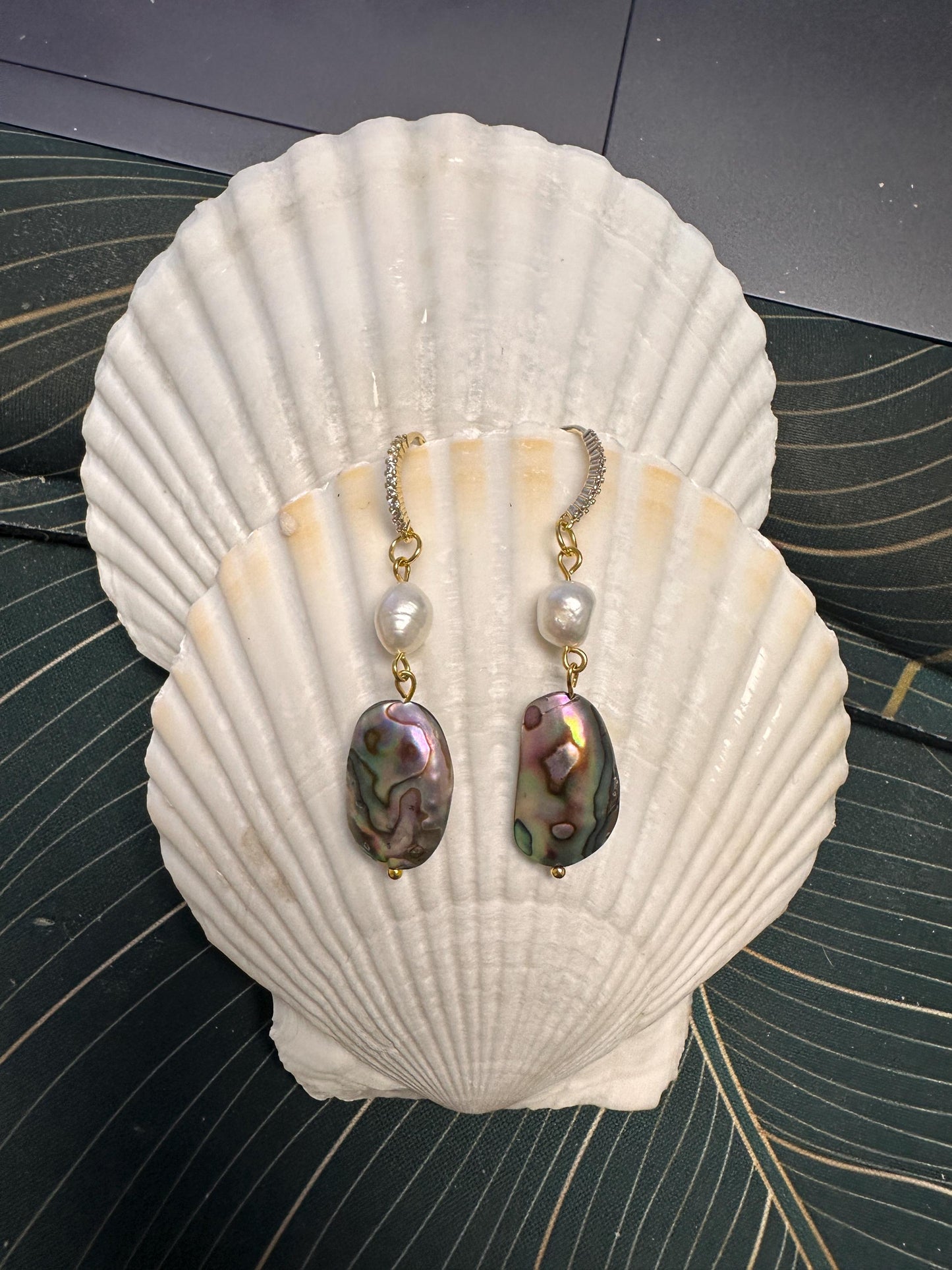 Abalone and Pearl Handmade Earrings; Beach, Ocean, Vacation, Sun, Cruise Accessories and Jewelry - Shella Bella