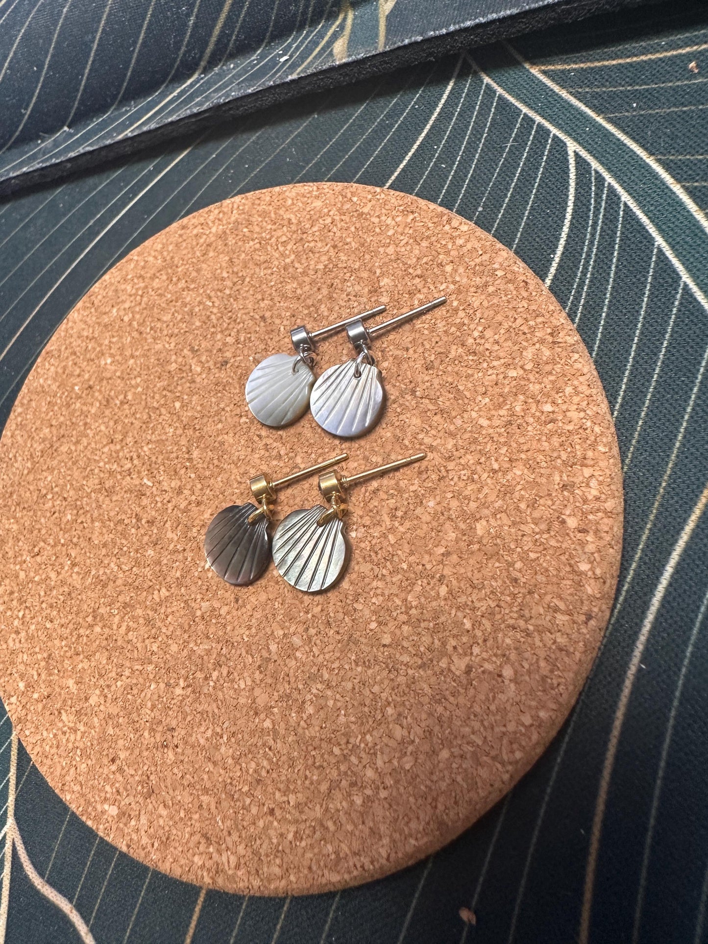 Black Mother of Pearl carved shell Handmade Earrings; Beach, Ocean, Vacation, Sun, Cruise Accessories and Jewelry - Shella Bella