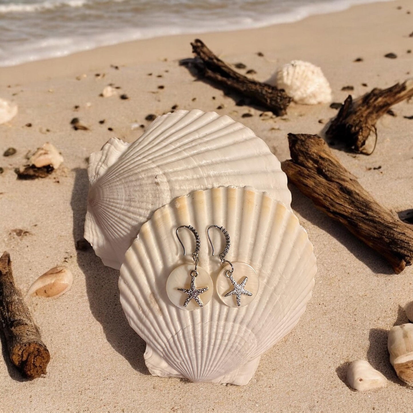 Starfish and Shell Handmade Earrings; Beach, Ocean, Vacation, Sun, Cruise Accessories and Jewelry - Shella Bella