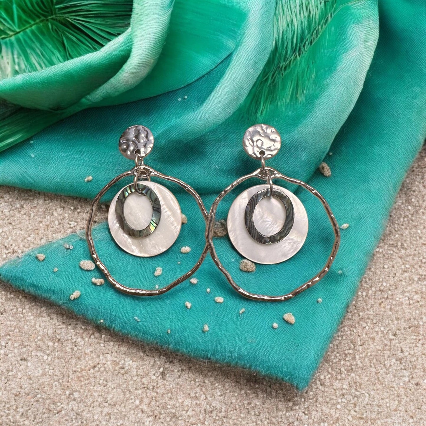 Abalone shell and Seashell Handmade Earrings; Beach, Ocean, Vacation, Sun, Cruise Accessories and Jewelry - Shella Bella