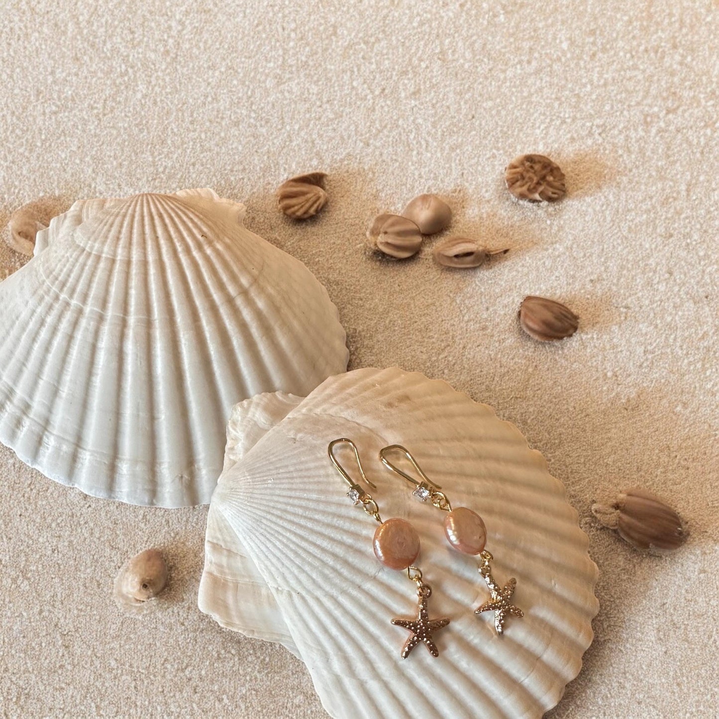 Starfish and Pearl Handmade Earrings; Beach, Ocean, Vacation, Sun, Cruise Accessories and Jewelry - Shella Bella