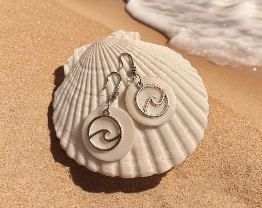 Handmade Seashell Earrings: Gold Wave Charm