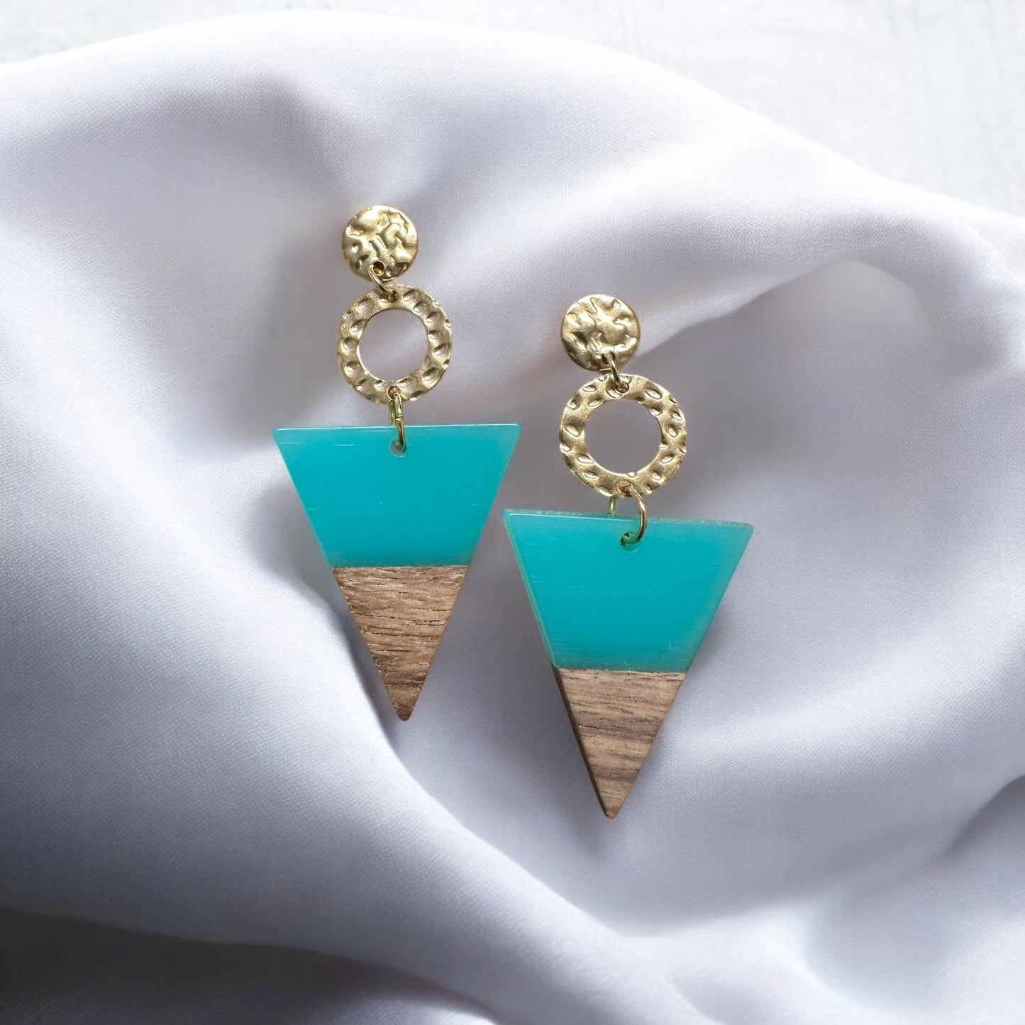 Geometric Triangle Wood and Acrylic Handmade Earrings; Beach, Ocean, Vacation, Sun, Cruise Accessories and Jewelry - Shella Bella