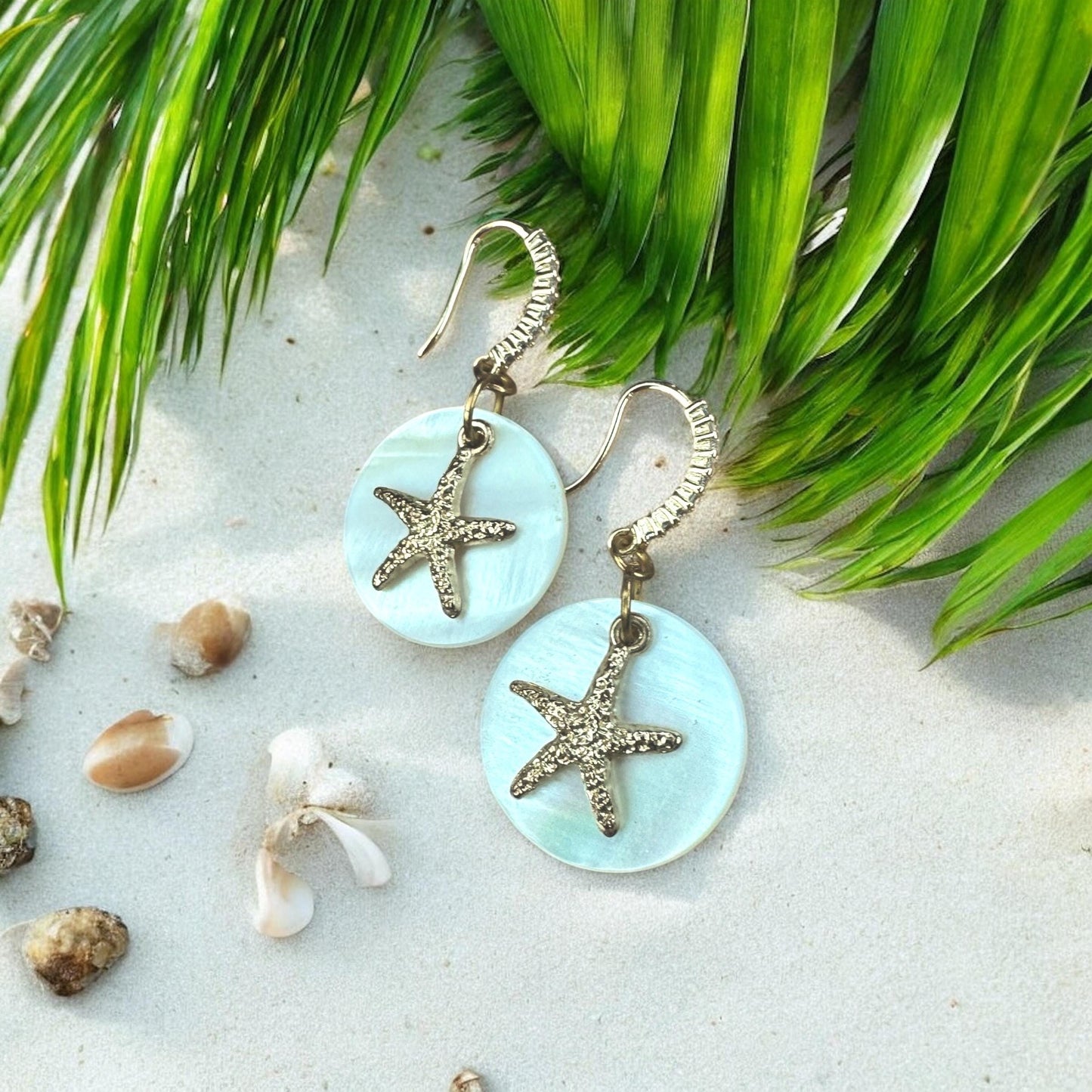 Starfish and Shell Handmade Earrings; Beach, Ocean, Vacation, Sun, Cruise Accessories and Jewelry - Shella Bella