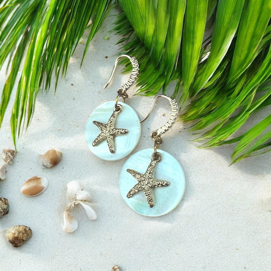 Starfish and Shell Handmade Earrings; Beach, Ocean, Vacation, Sun, Cruise Accessories and Jewelry - Shella Bella