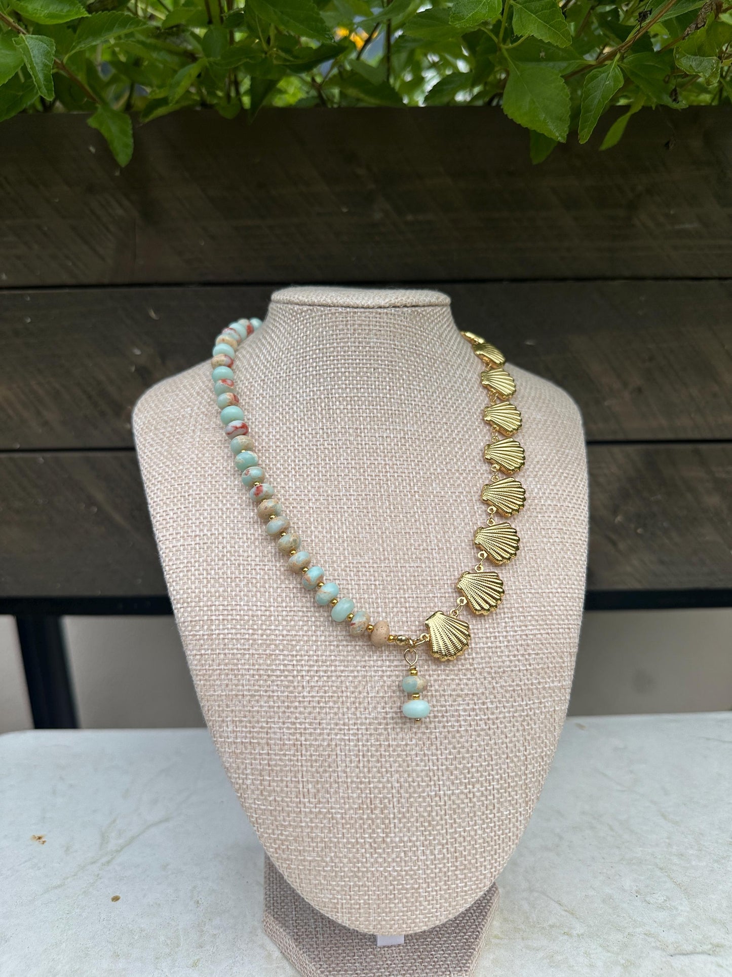 Gold Seashell Chain and Bead Necklace; Beach, Ocean, Vacation, Sun, Cruise Accessories and Jewelry - Shella Bella