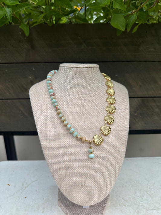 Gold Seashell Chain and Bead Necklace; Beach, Ocean, Vacation, Sun, Cruise Accessories and Jewelry - Shella Bella
