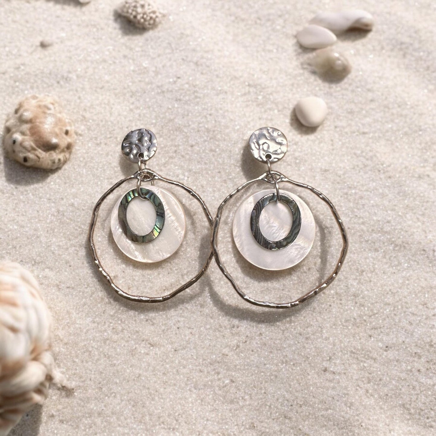 Abalone shell and Seashell Handmade Earrings; Beach, Ocean, Vacation, Sun, Cruise Accessories and Jewelry - Shella Bella