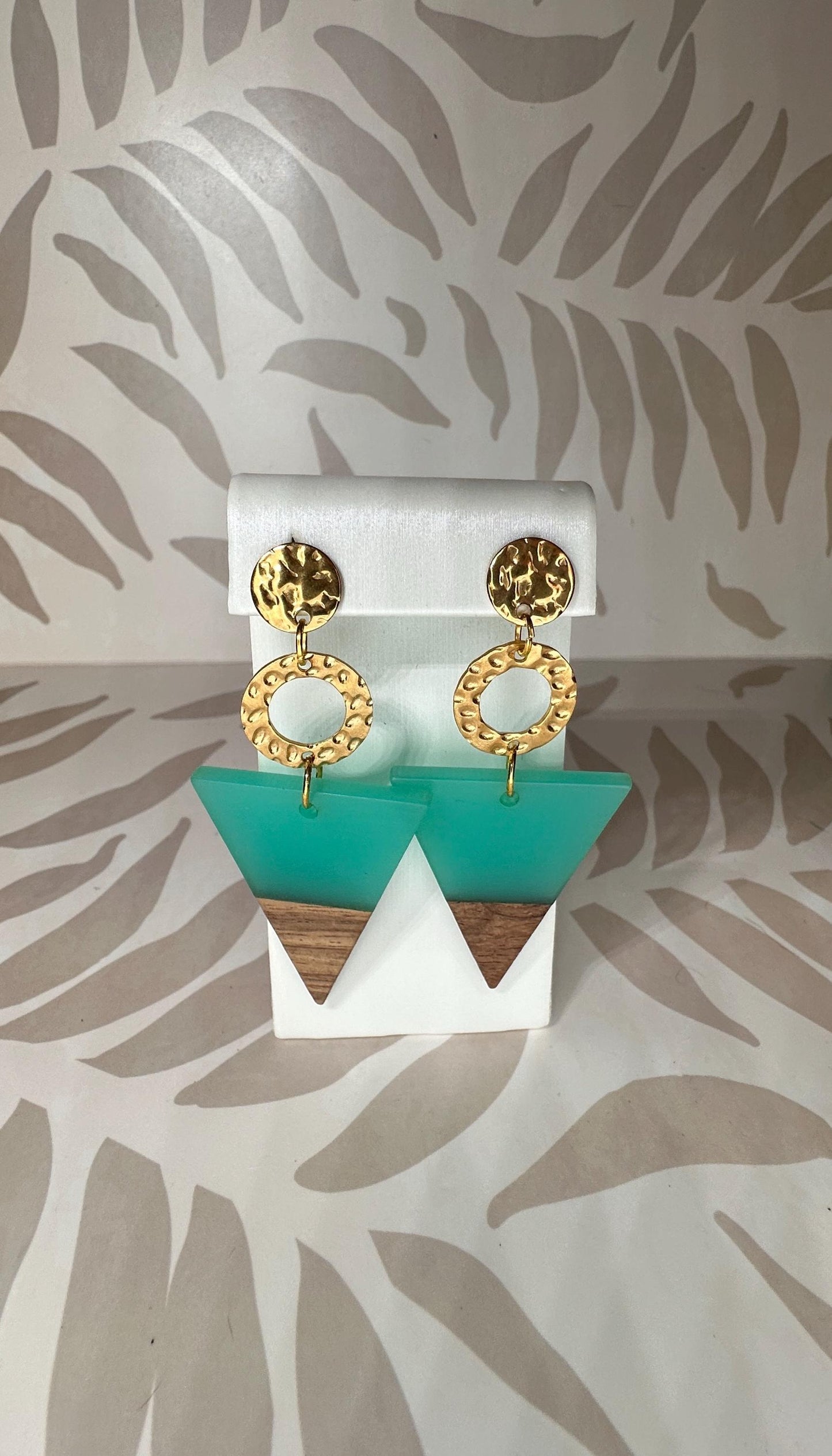 Geometric Triangle Wood and Acrylic Handmade Earrings; Beach, Ocean, Vacation, Sun, Cruise Accessories and Jewelry - Shella Bella