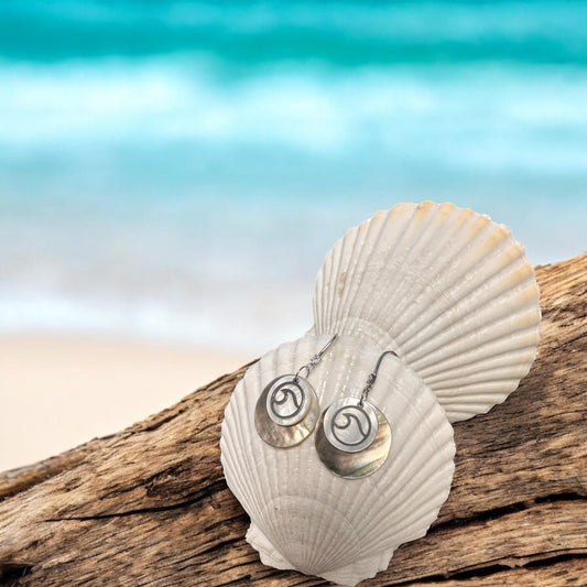 Wave and Shell Handmade Earrings; Beach, Ocean, Vacation, Sun, Cruise Accessories and Jewelry - Shella Bella