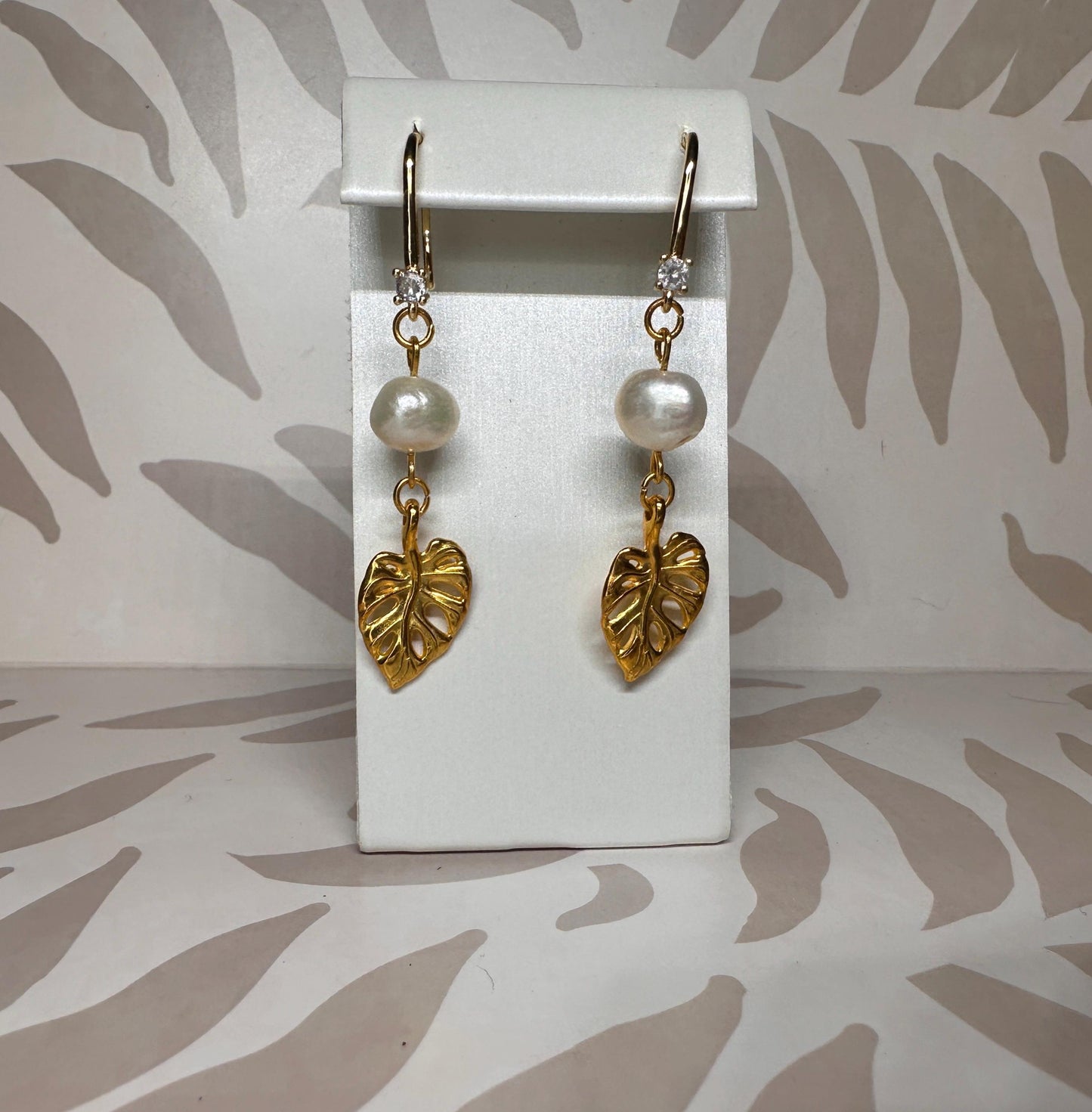 Leaf and Natural Pearls Handmade Earrings; Beach, Ocean, Vacation, Sun, Cruise Accessories and Jewelry - Shella Bella