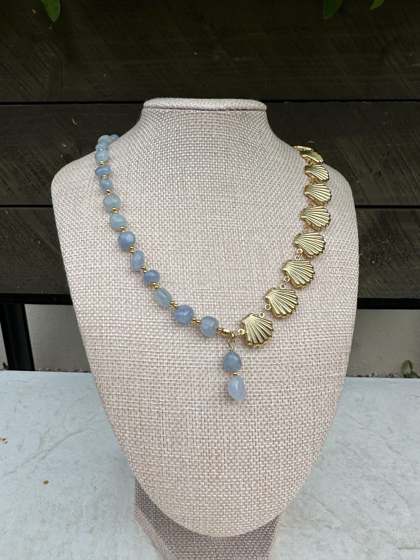 Gold Seashell Chain and Bead Necklace; Beach, Ocean, Vacation, Sun, Cruise Accessories and Jewelry - Shella Bella