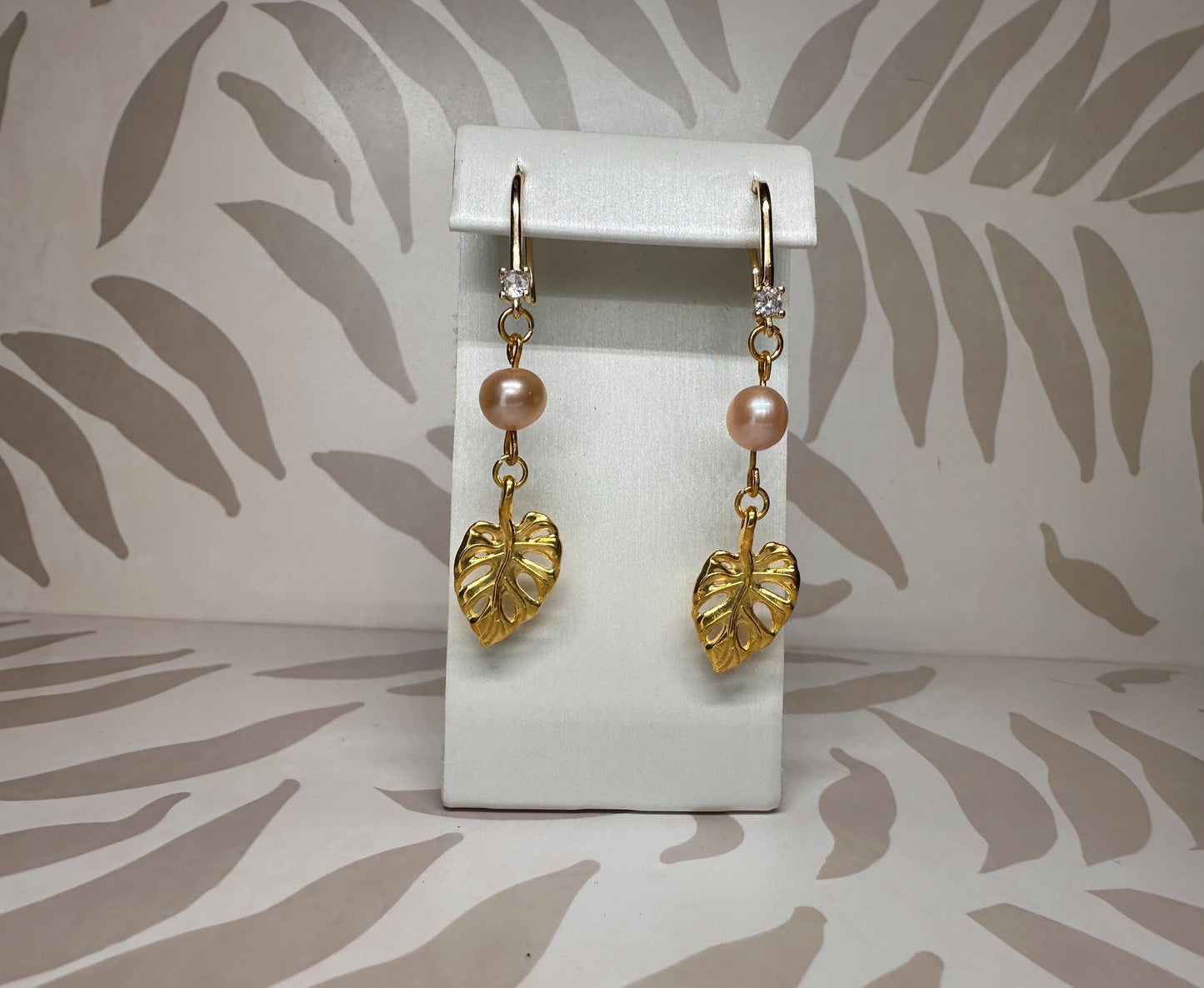 Leaf and Natural Pearls Handmade Earrings; Beach, Ocean, Vacation, Sun, Cruise Accessories and Jewelry - Shella Bella