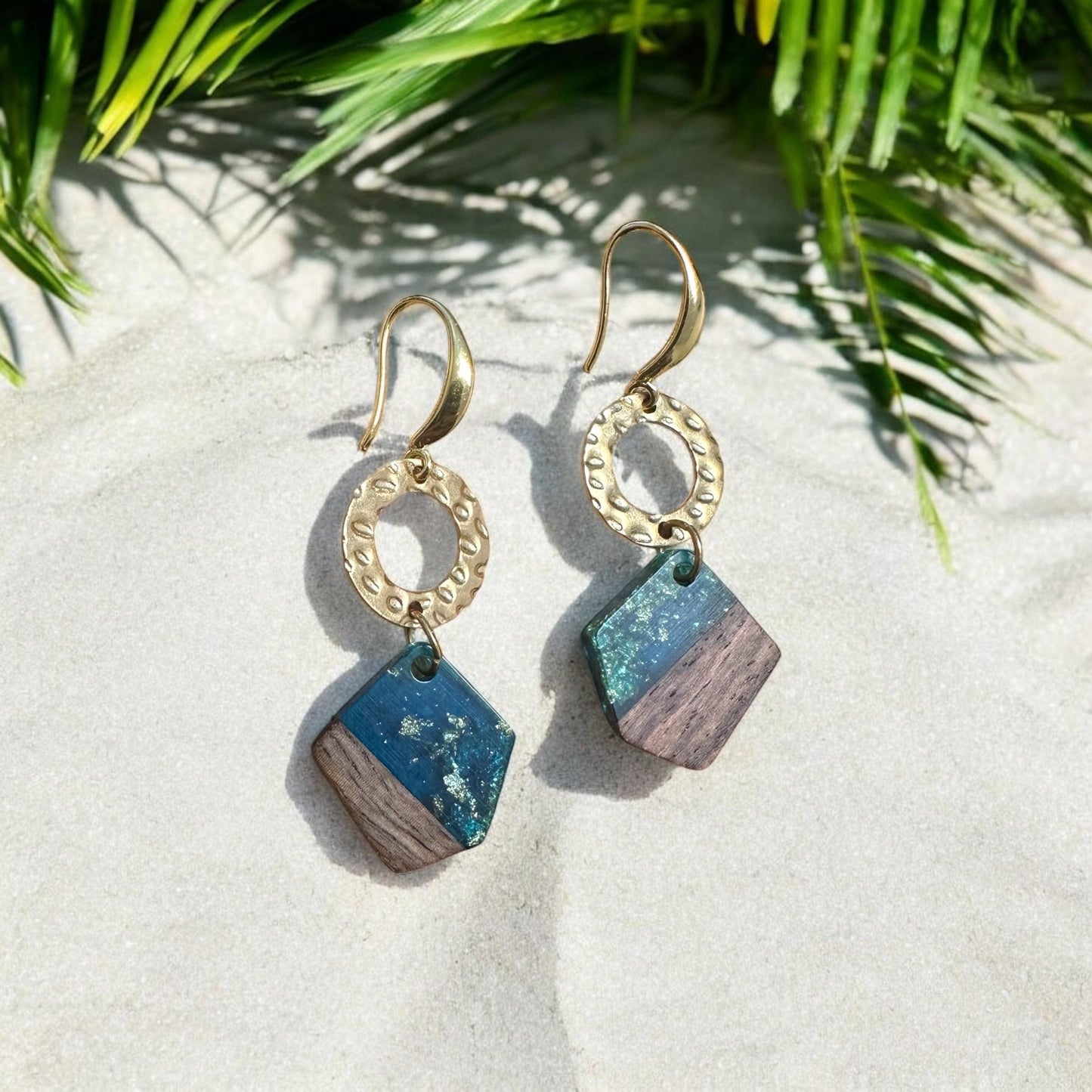 Geometric wood and acrylic Handmade Earrings; Beach, Ocean, Vacation, Sun, Cruise Accessories and Jewelry - Shella Bella
