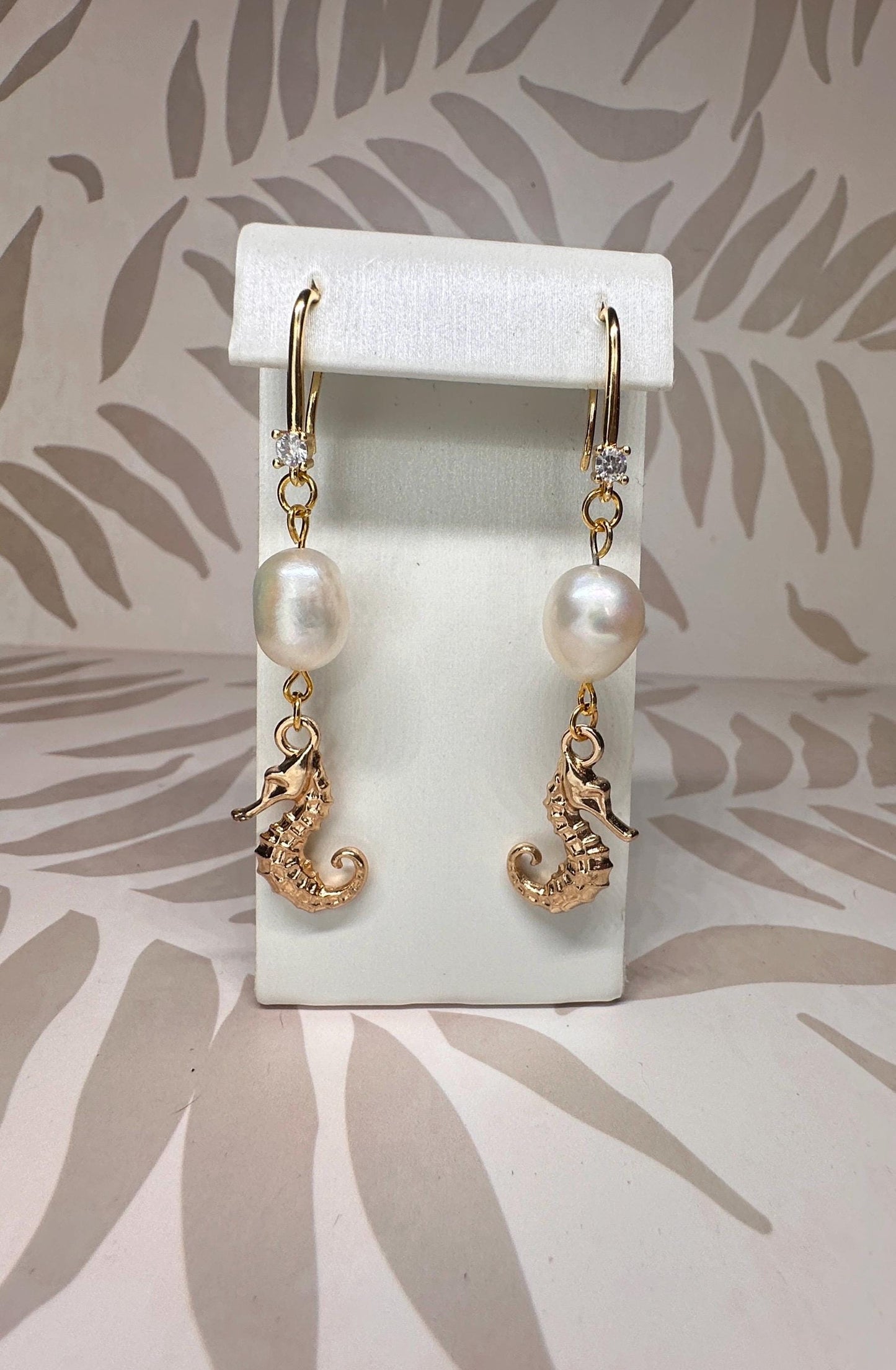 Seahorse and Natural Freshwater Pearls Handmade Earrings; Beach, Ocean, Vacation, Sun, Cruise Accessories and Jewelry - Shella Bella