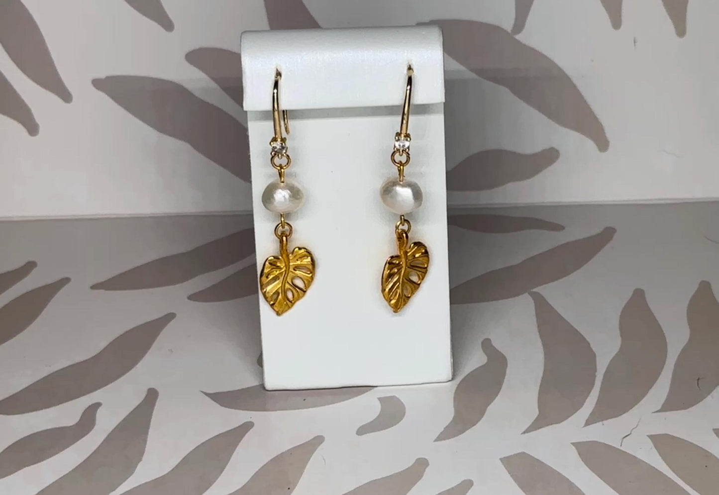 Leaf and Natural Pearls Handmade Earrings; Beach, Ocean, Vacation, Sun, Cruise Accessories and Jewelry - Shella Bella