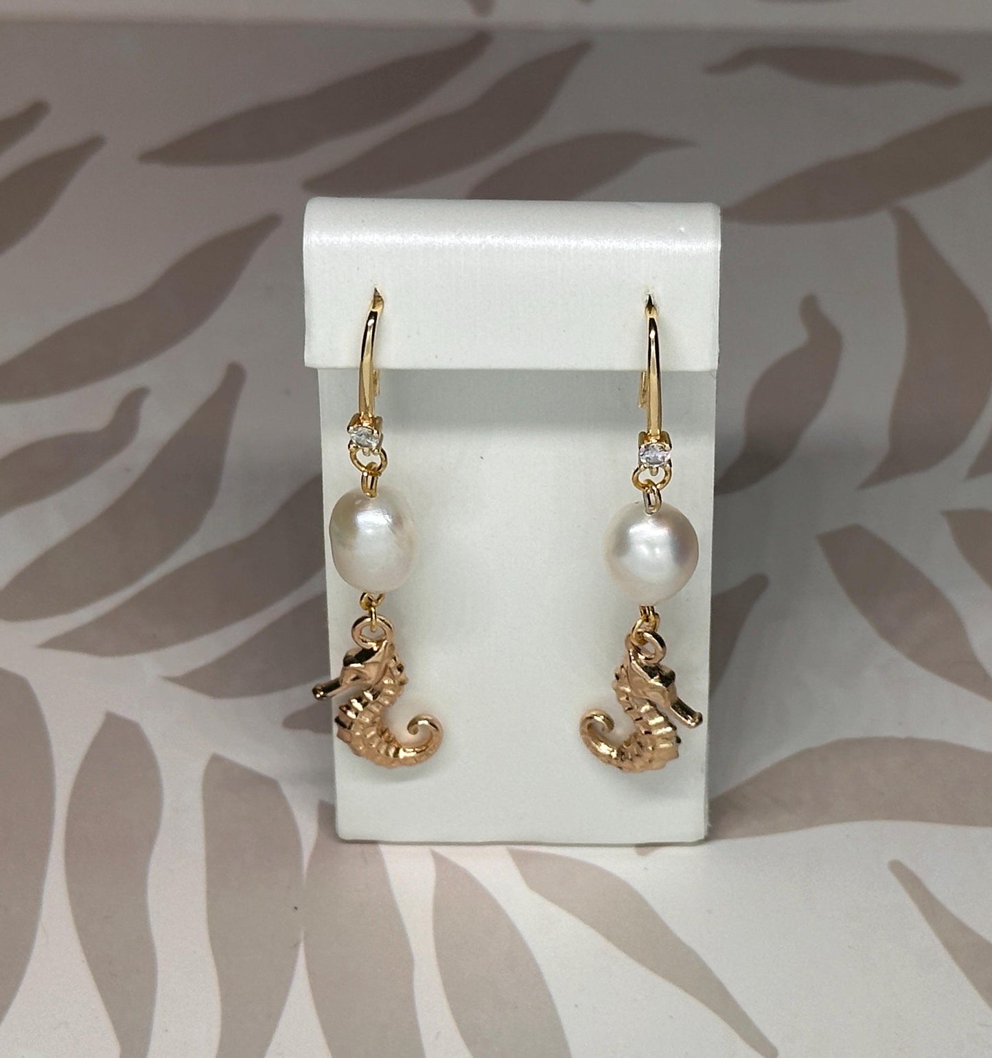 Seahorse and Natural Freshwater Pearls Handmade Earrings; Beach, Ocean, Vacation, Sun, Cruise Accessories and Jewelry - Shella Bella