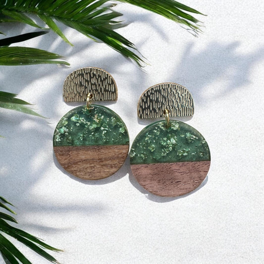 Round Wood and Acrylic Handmade Earrings; Beach, Ocean, Vacation, Sun, Cruise Accessories and Jewelry - Shella Bella
