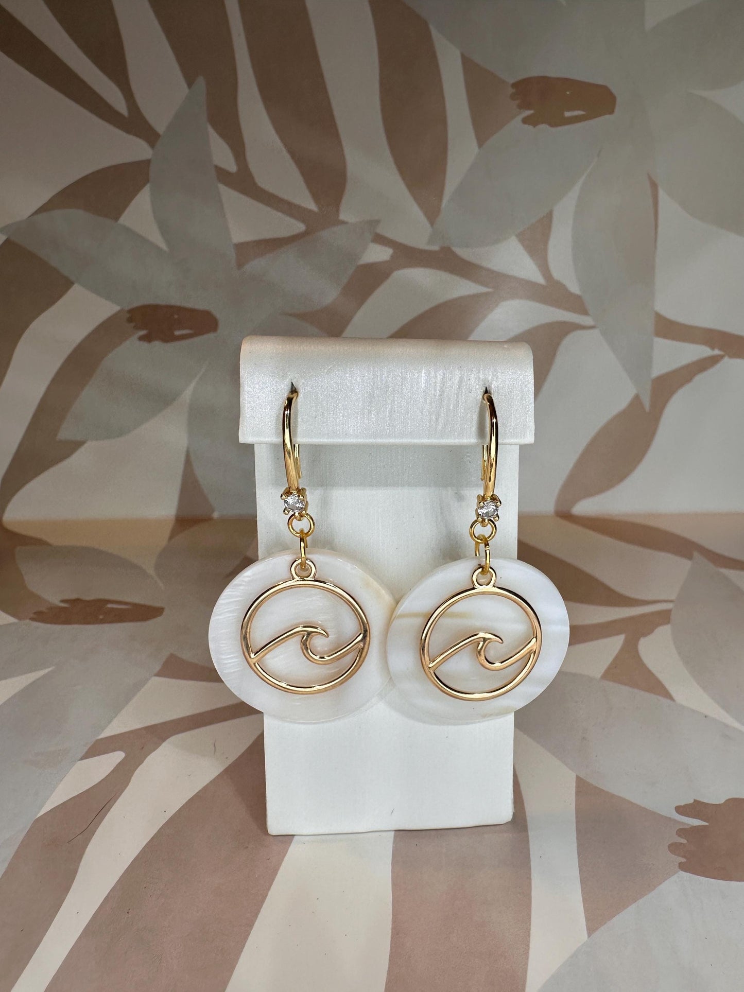 Gold Wave and Large Natural Seashell Handmade Earrings; Beach, Ocean, Vacation, Sun, Cruise Accessories and Jewelry - Shella Bella