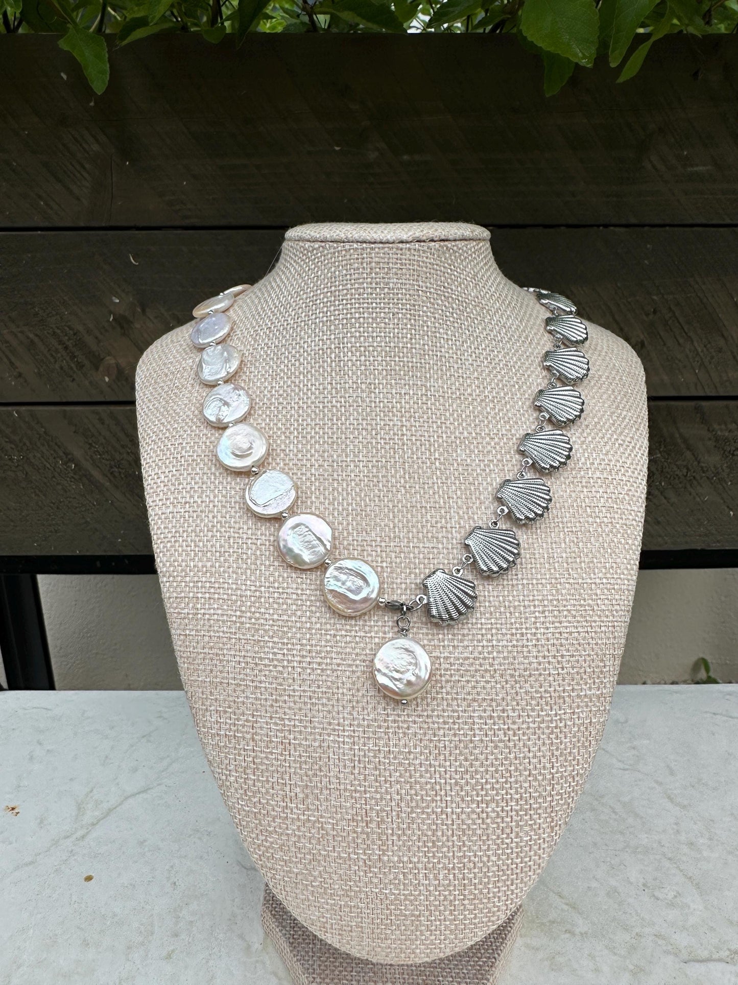 Silver Seashell Chain and Bead Necklace; Beach, Ocean, Vacation, Sun, Cruise Accessories and Jewelry - Shella Bella