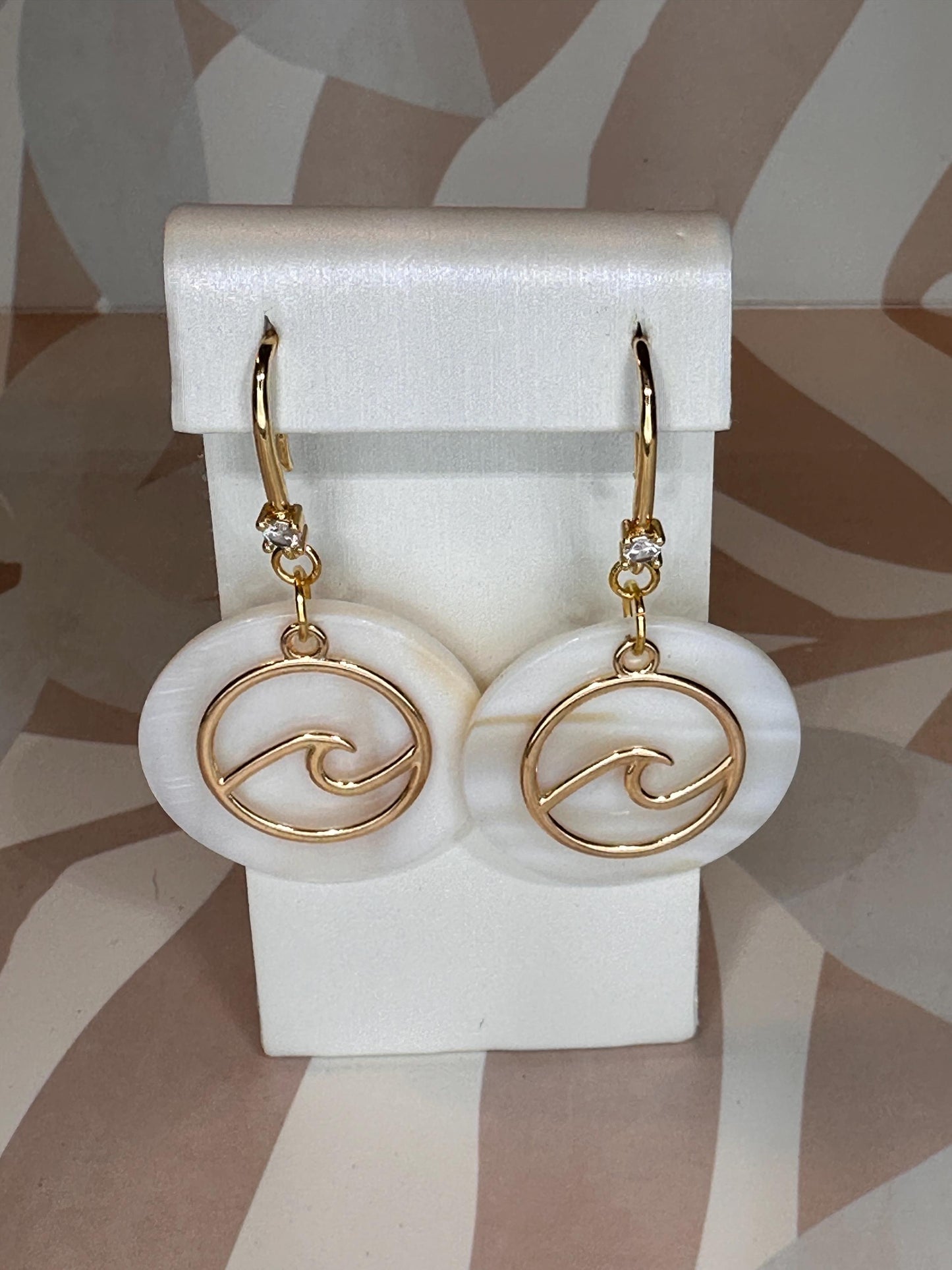 Gold Wave and Large Natural Seashell Handmade Earrings; Beach, Ocean, Vacation, Sun, Cruise Accessories and Jewelry - Shella Bella