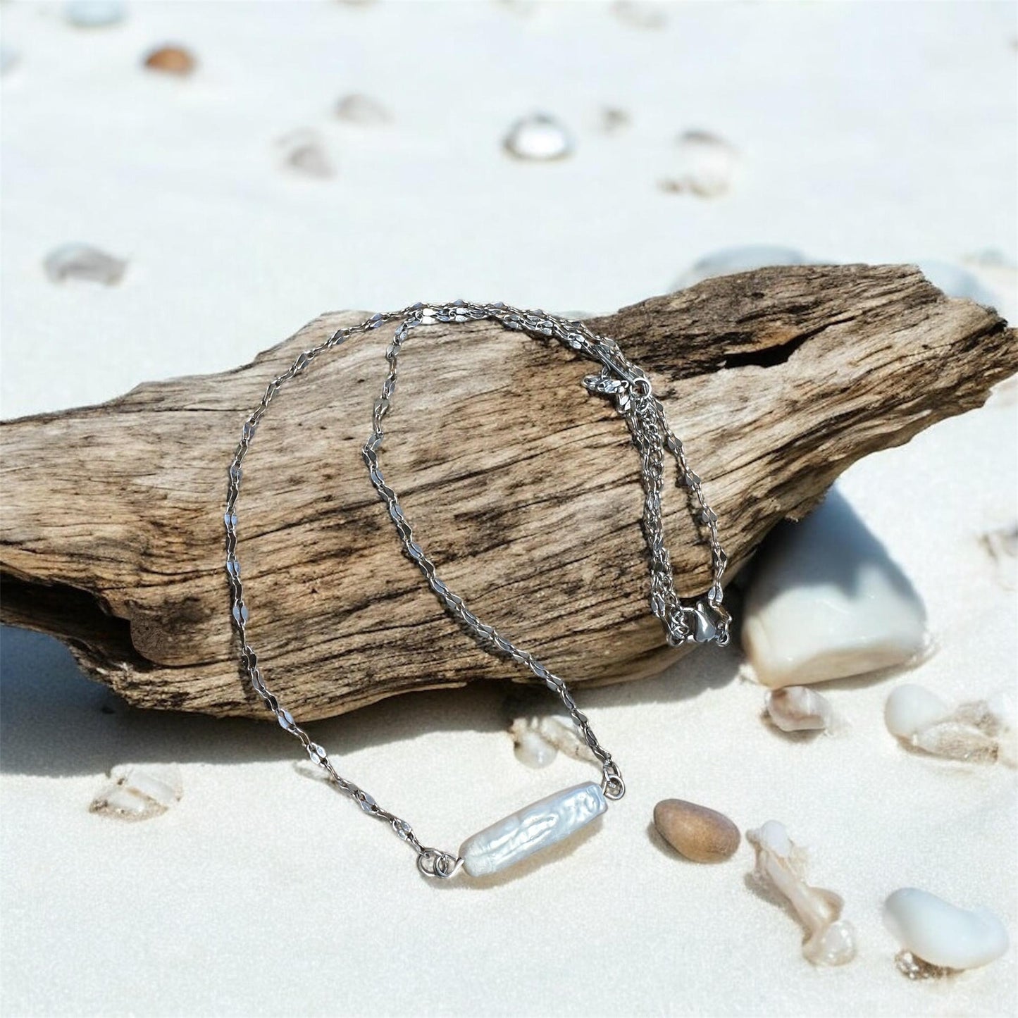 Horizontal Pearl Bar Necklace; Beach, Ocean, Vacation, Sun, Cruise Accessories and Jewelry - Shella Bella