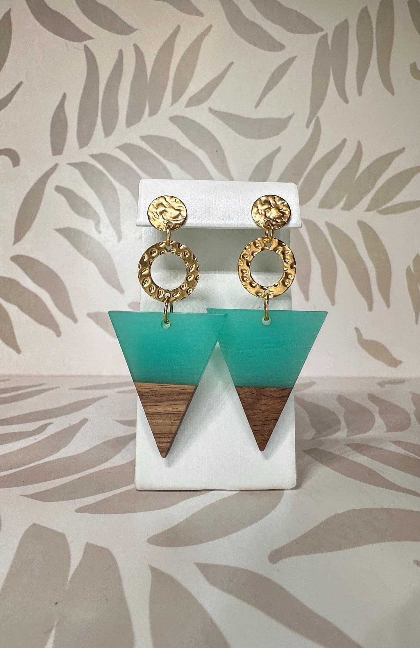 Geometric Triangle Wood and Acrylic Handmade Earrings; Beach, Ocean, Vacation, Sun, Cruise Accessories and Jewelry - Shella Bella