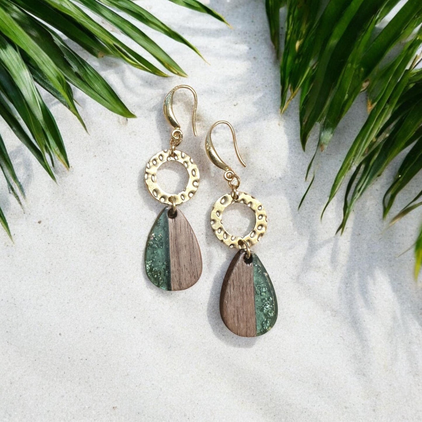 Tear Drop wood and acrylic Handmade Earrings; Beach, Ocean, Vacation, Sun, Cruise Accessories and Jewelry - Shella Bella