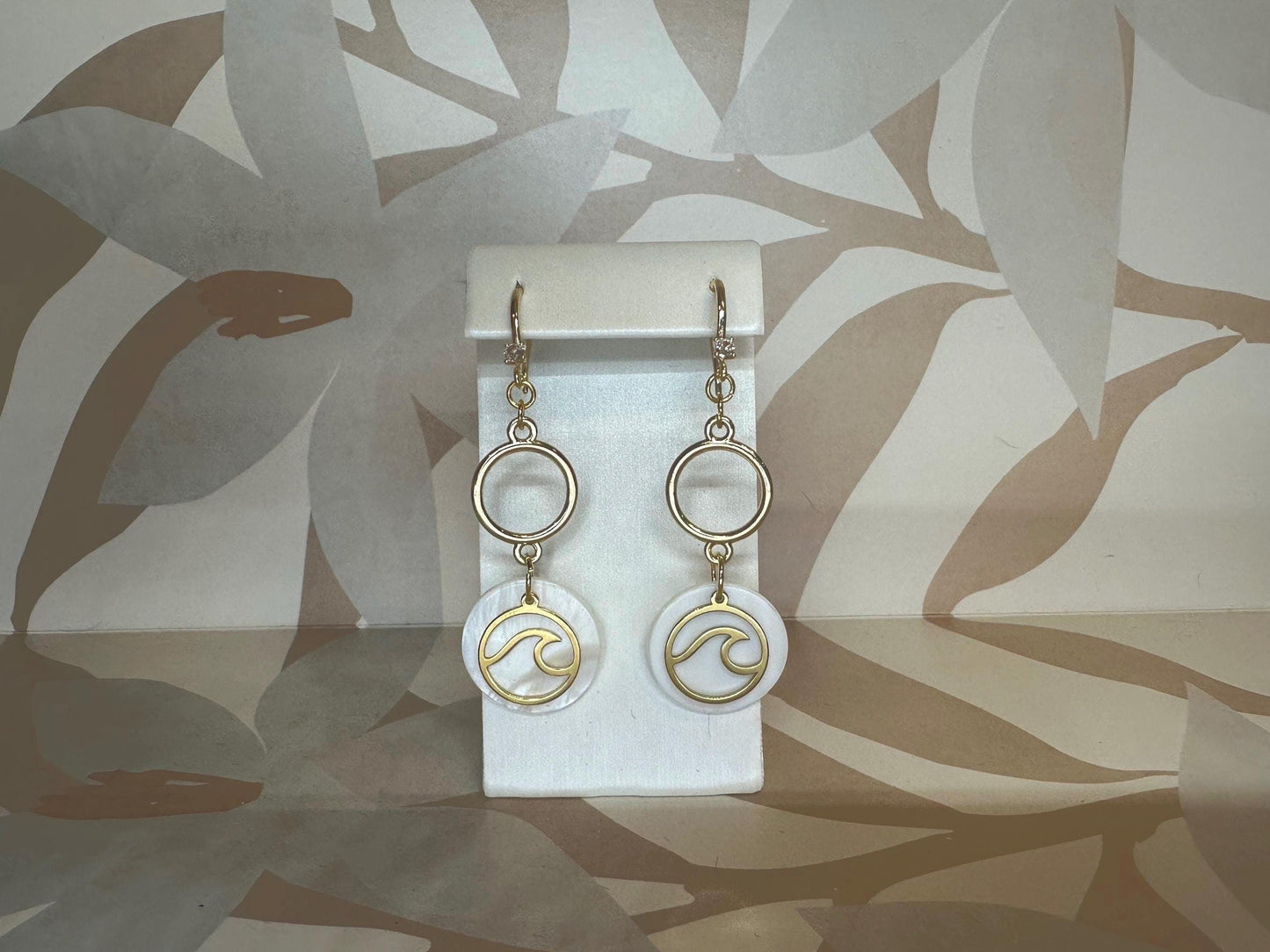 Gold Wave and Natural Seashell Handmade Earrings; Beach, Ocean, Vacation, Sun, Cruise Accessories and Jewelry - Shella Bella