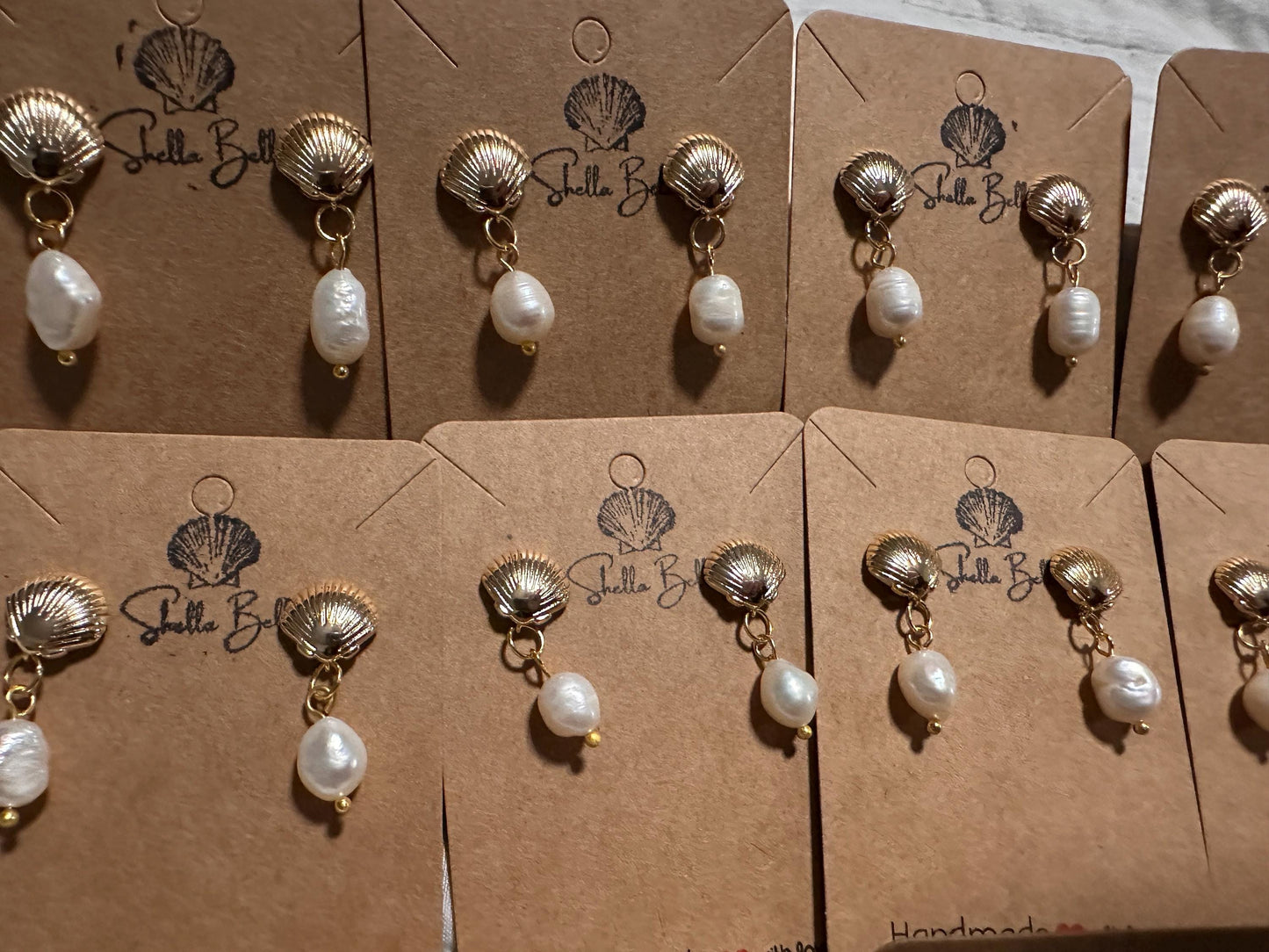 Seashell and Pearl Drop Handmade Earrings; Beach, Ocean, Vacation, Sun, Cruise Accessories and Jewelry - Shella Bella