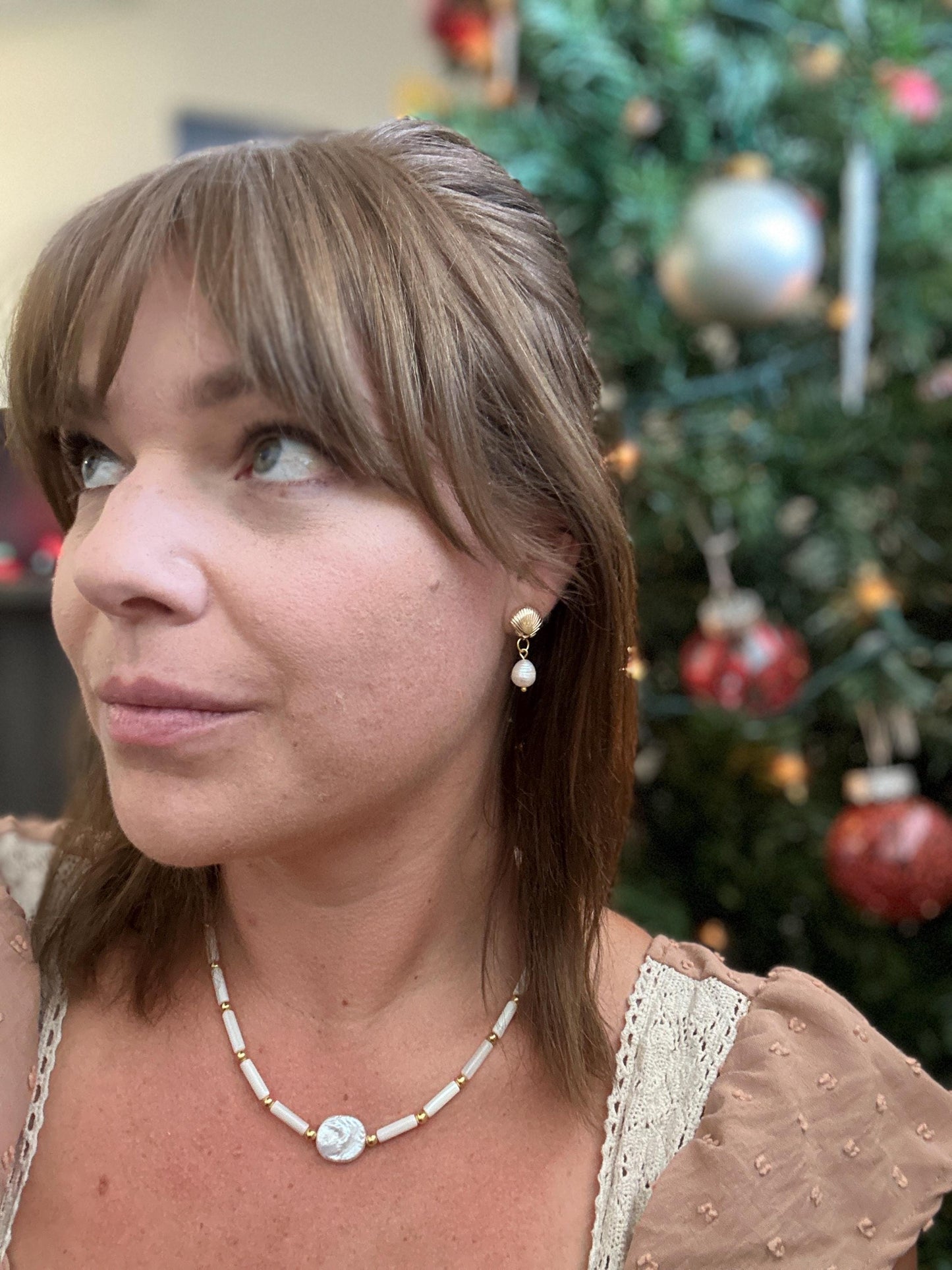 Seashell and Pearl Drop Handmade Earrings; Beach, Ocean, Vacation, Sun, Cruise Accessories and Jewelry - Shella Bella