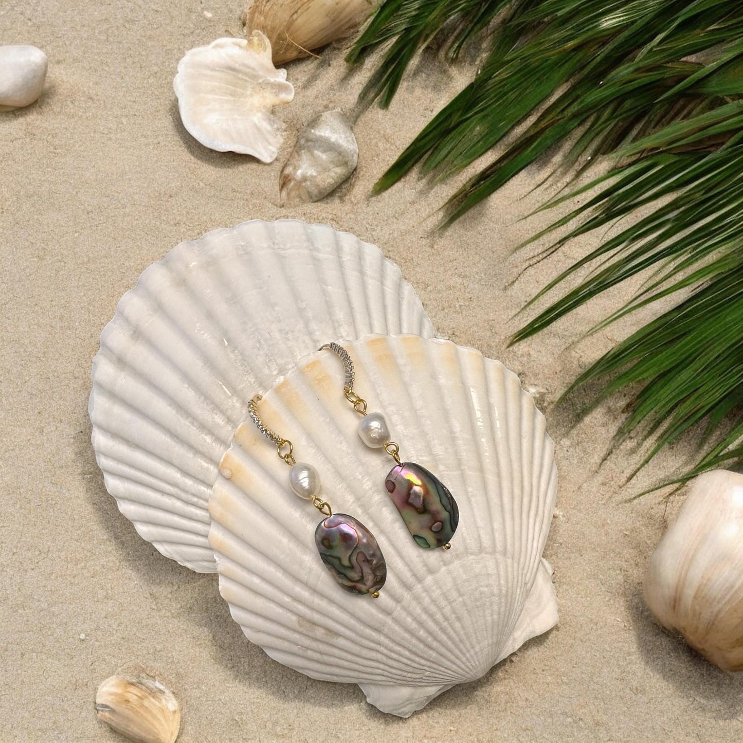 Abalone and Pearl Handmade Earrings; Beach, Ocean, Vacation, Sun, Cruise Accessories and Jewelry - Shella Bella