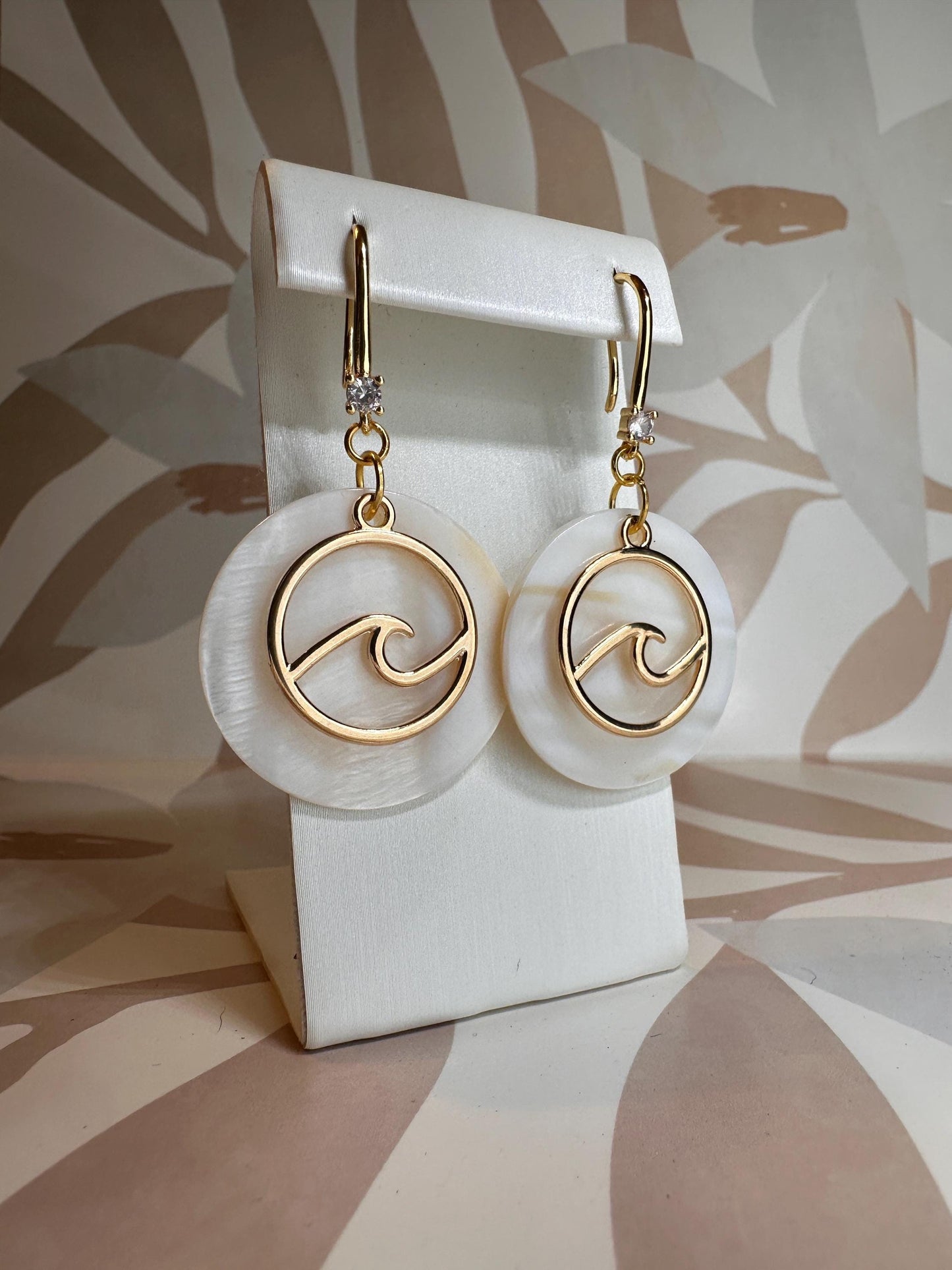 Gold Wave and Large Natural Seashell Handmade Earrings; Beach, Ocean, Vacation, Sun, Cruise Accessories and Jewelry - Shella Bella