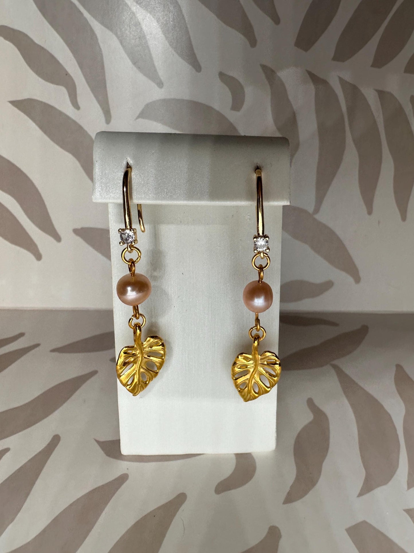 Leaf and Natural Pearls Handmade Earrings; Beach, Ocean, Vacation, Sun, Cruise Accessories and Jewelry - Shella Bella