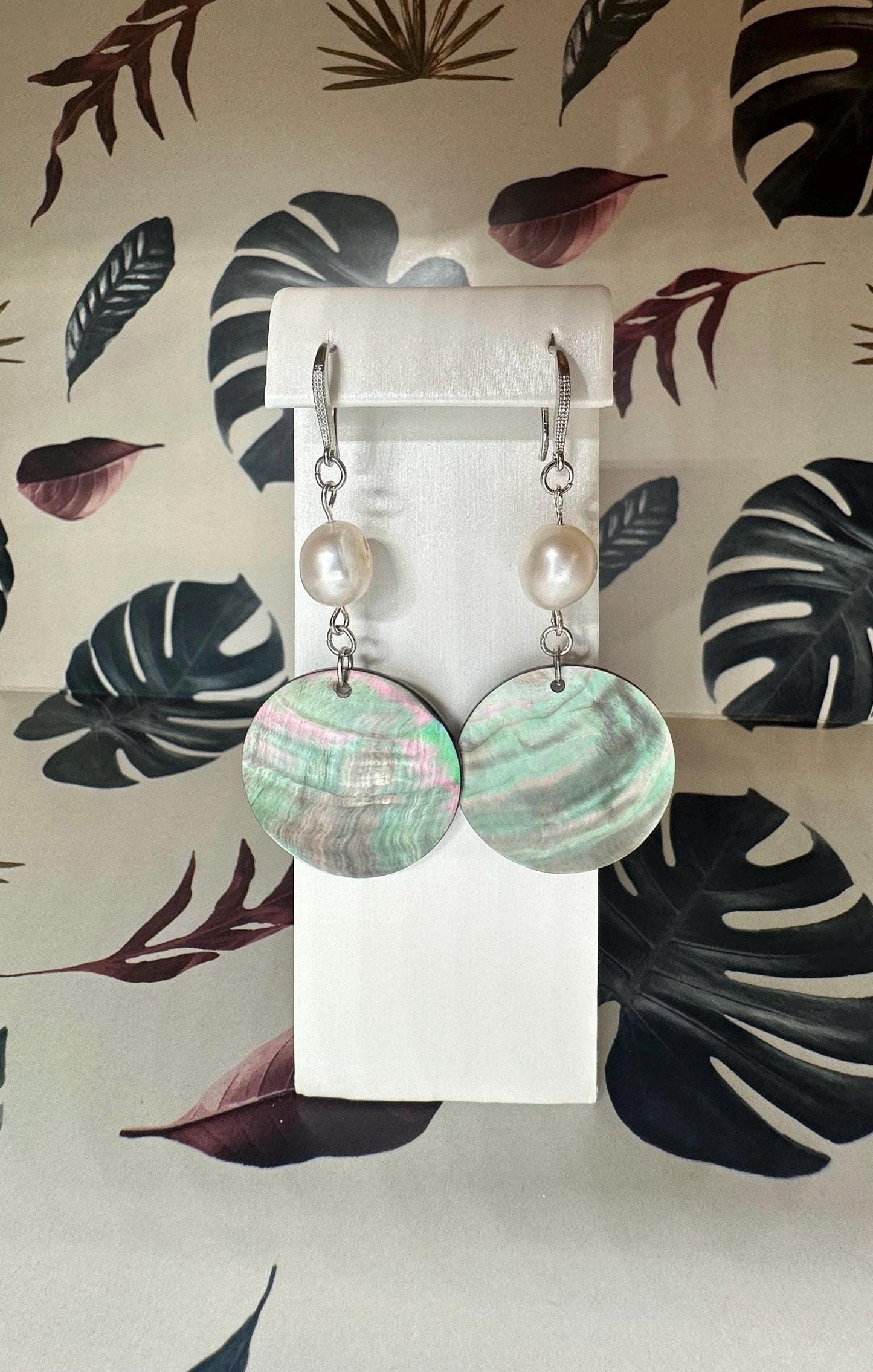 Black Mother of Pearl shell and Natural Pearl Handmade Earrings; Beach, Ocean, Vacation, Sun, Cruise Accessories and Jewelry - Shella Bella