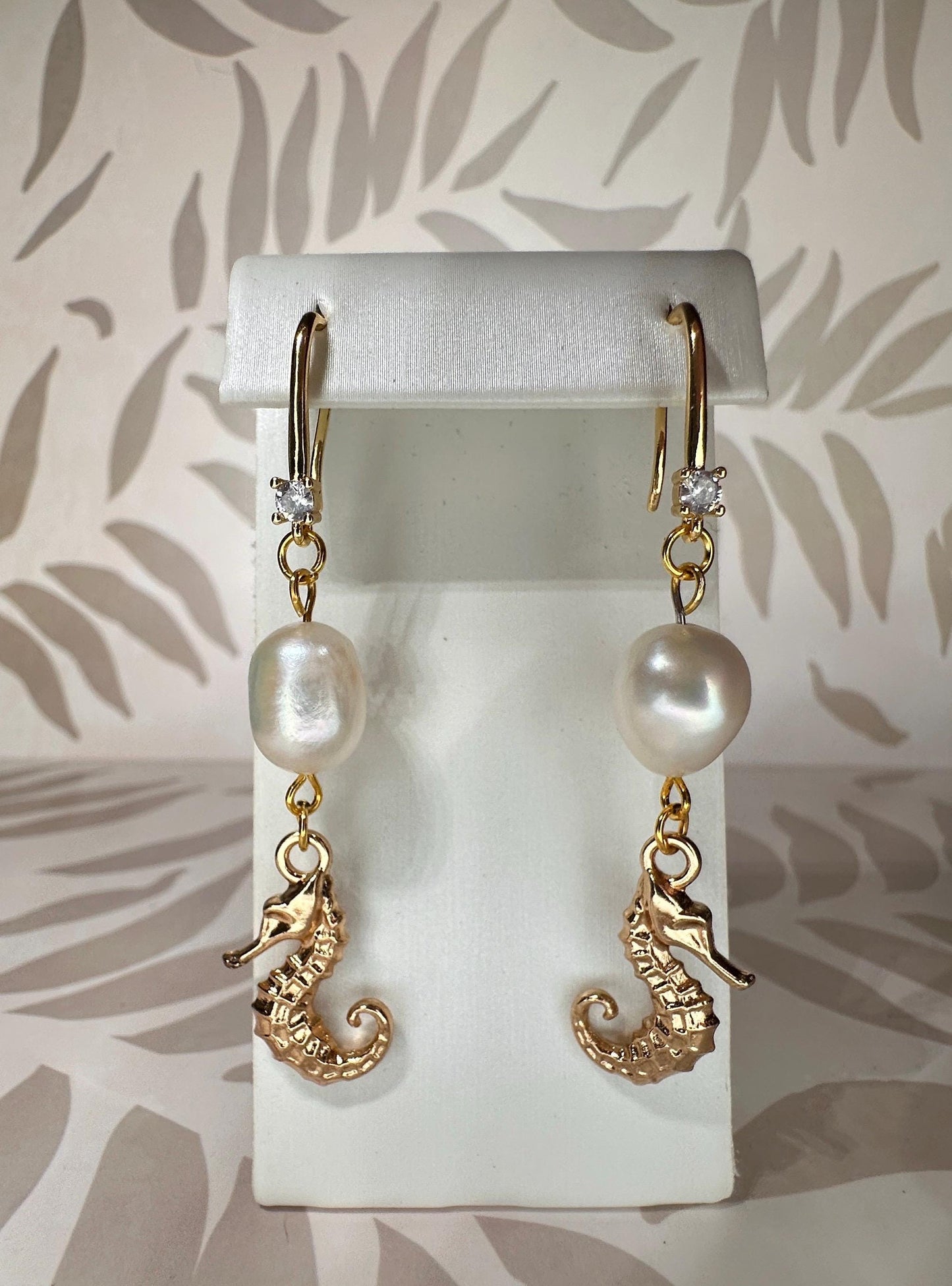 Seahorse and Natural Freshwater Pearls Handmade Earrings; Beach, Ocean, Vacation, Sun, Cruise Accessories and Jewelry - Shella Bella