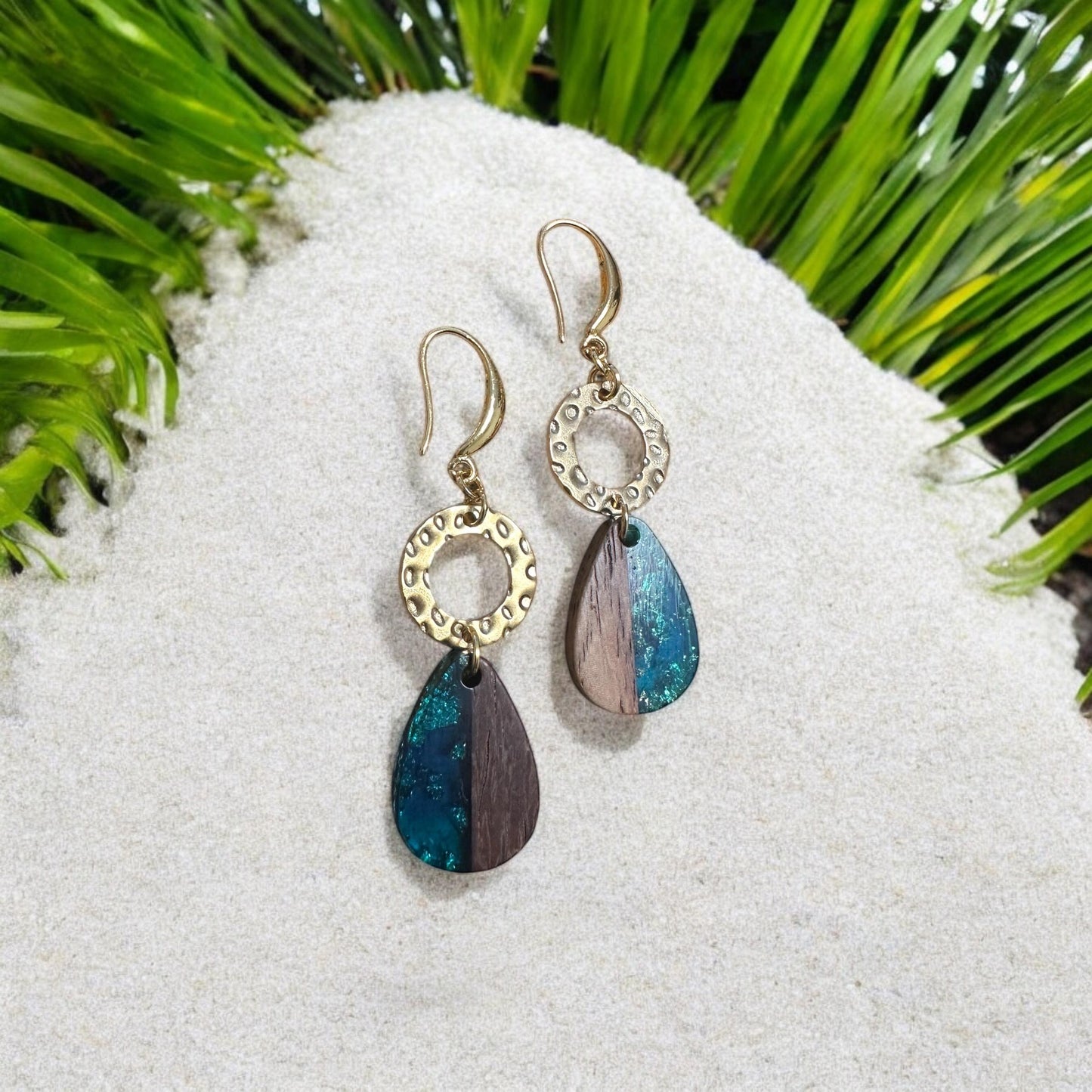 Tear Drop wood and acrylic Handmade Earrings; Beach, Ocean, Vacation, Sun, Cruise Accessories and Jewelry - Shella Bella