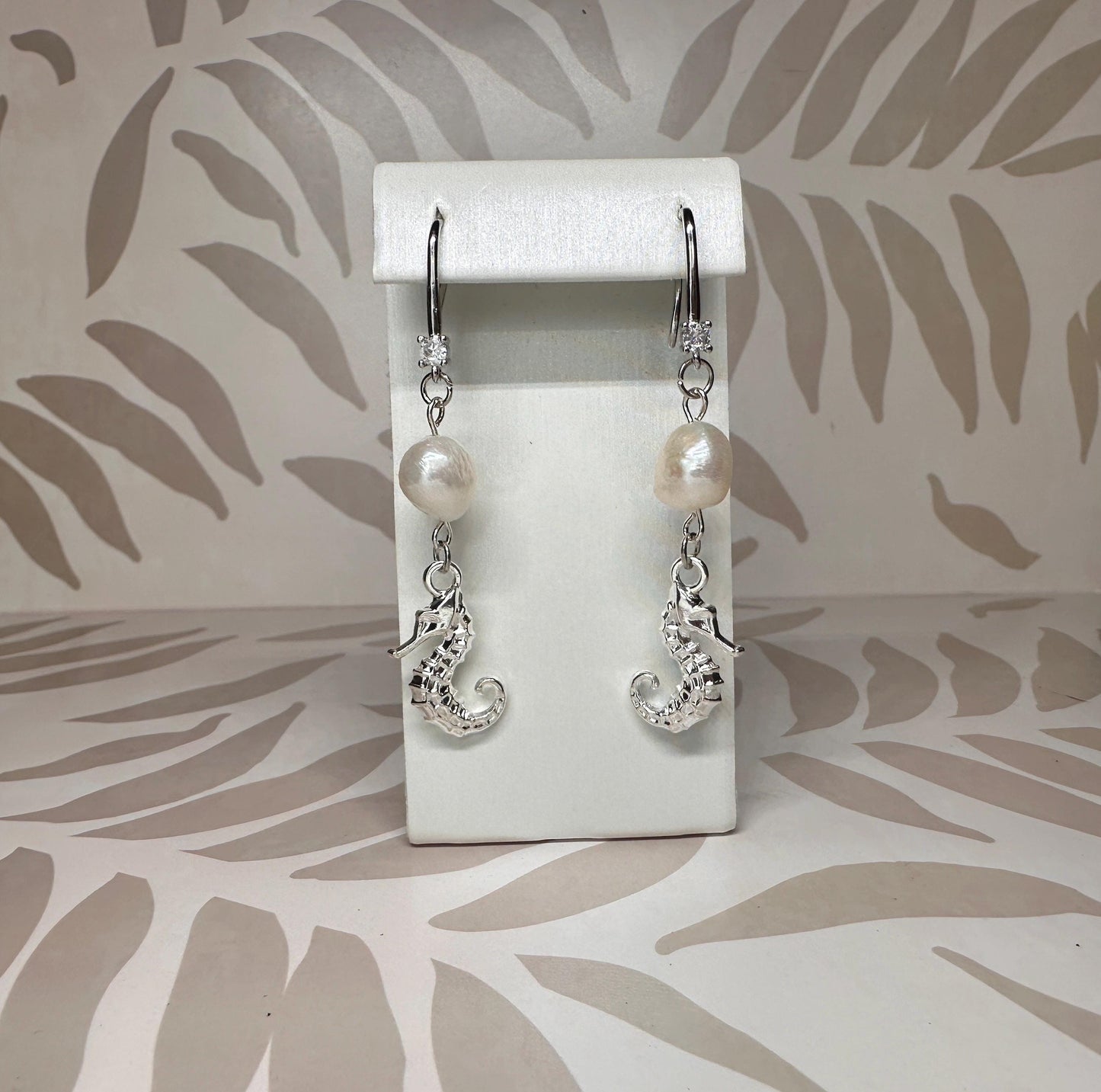 Seahorse and Natural Freshwater Pearls Handmade Earrings; Beach, Ocean, Vacation, Sun, Cruise Accessories and Jewelry - Shella Bella