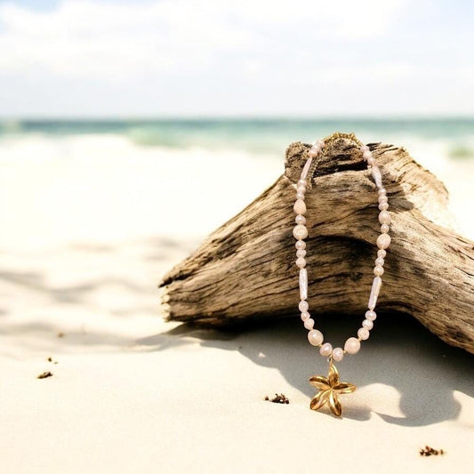 Plumeria Pendant and Multi shape Pearl Necklace; Beach, Ocean, Vacation, Sun, Cruise Accessories and Jewelry - Shella Bella