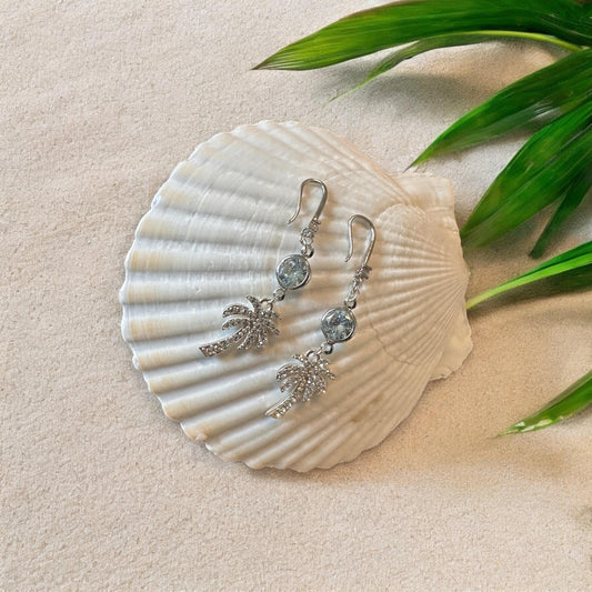 Palm Tree Dangle Handmade Earrings; Beach, Ocean, Vacation, Sun, Cruise Accessories and Jewelry - Shella Bella