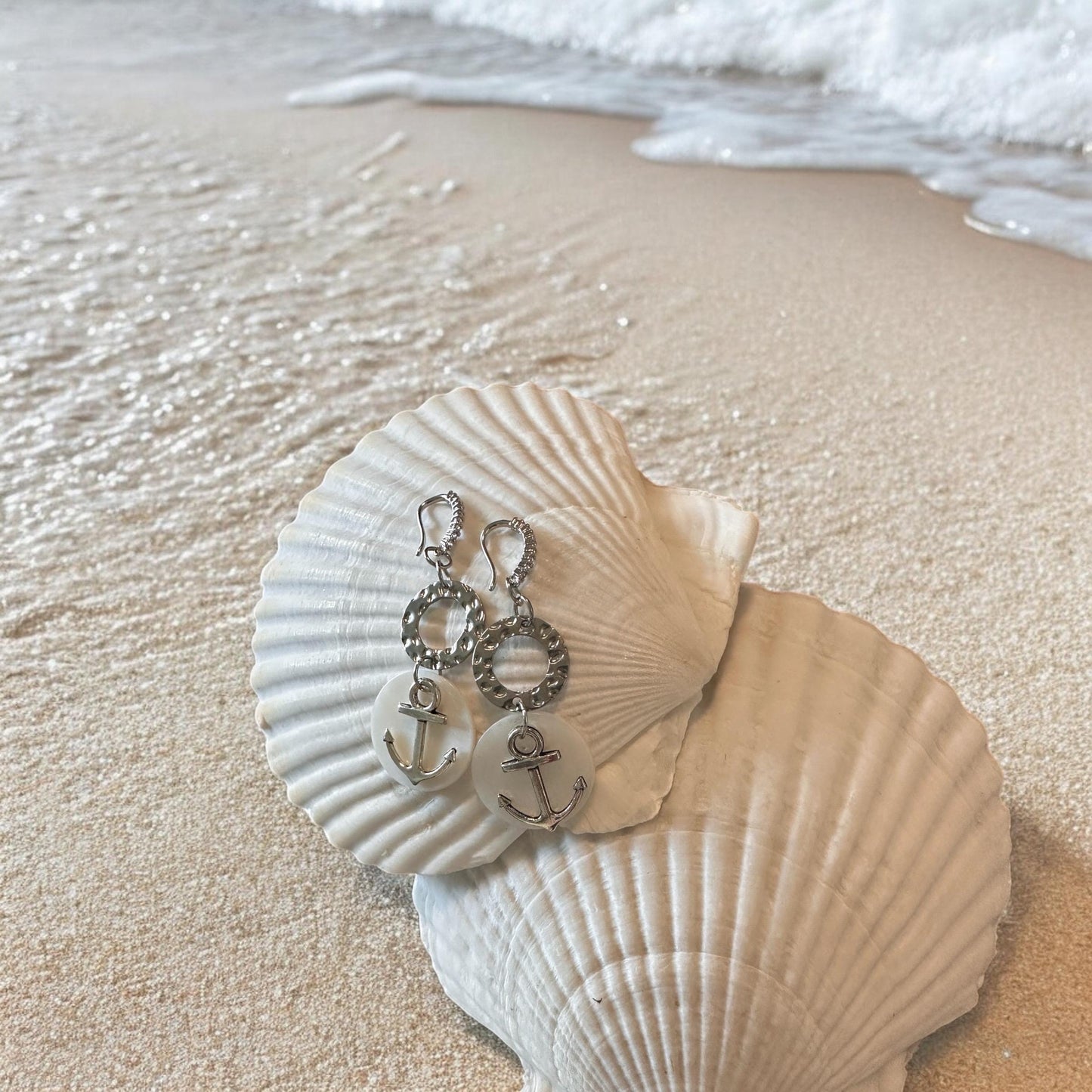Anchor and Shell Handmade Earrings; Beach, Ocean, Vacation, Sun, Cruise Accessories and Jewelry - Shella Bella