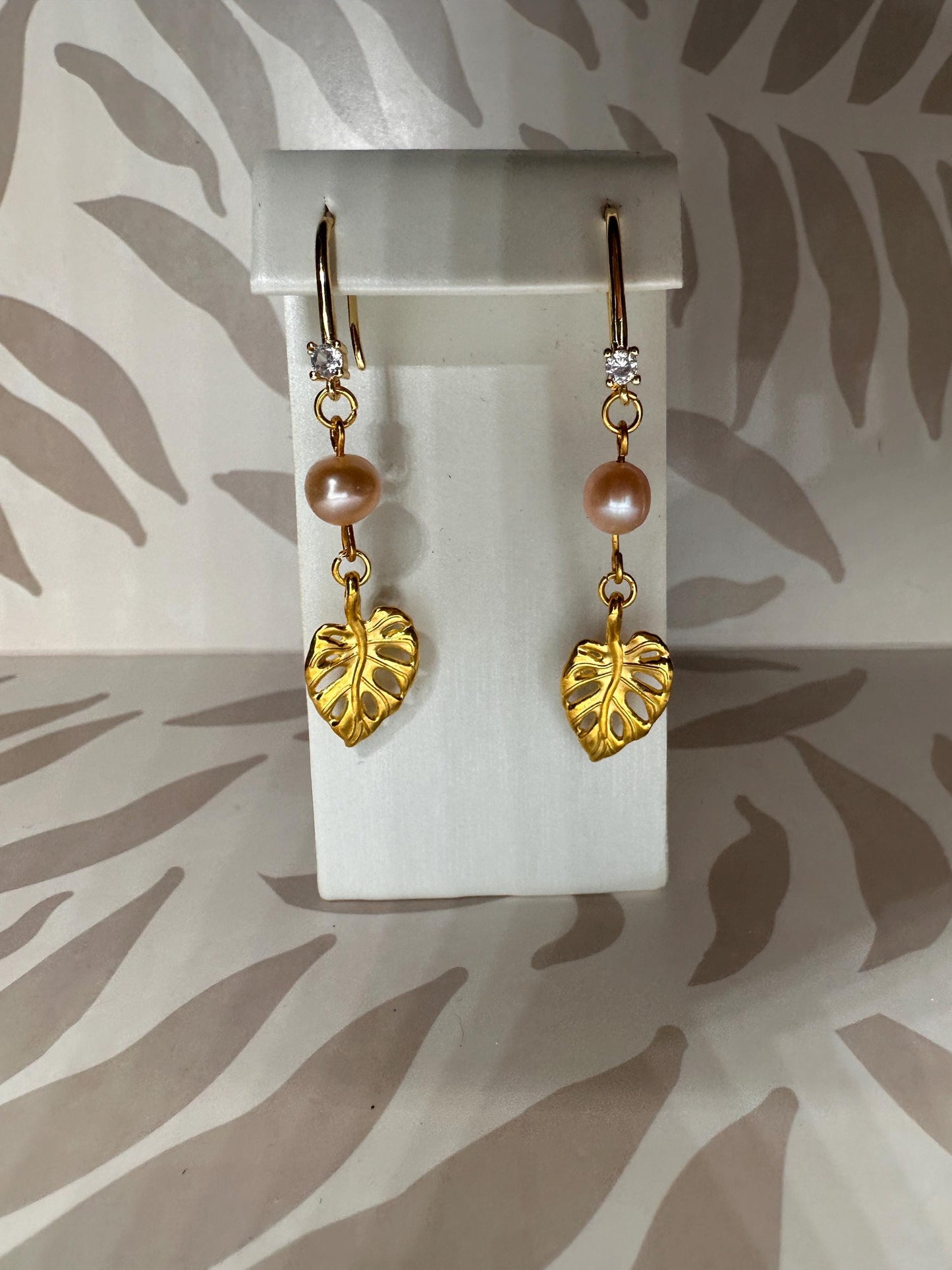 Leaf and Natural Pearls Handmade Earrings; Beach, Ocean, Vacation, Sun, Cruise Accessories and Jewelry - Shella Bella