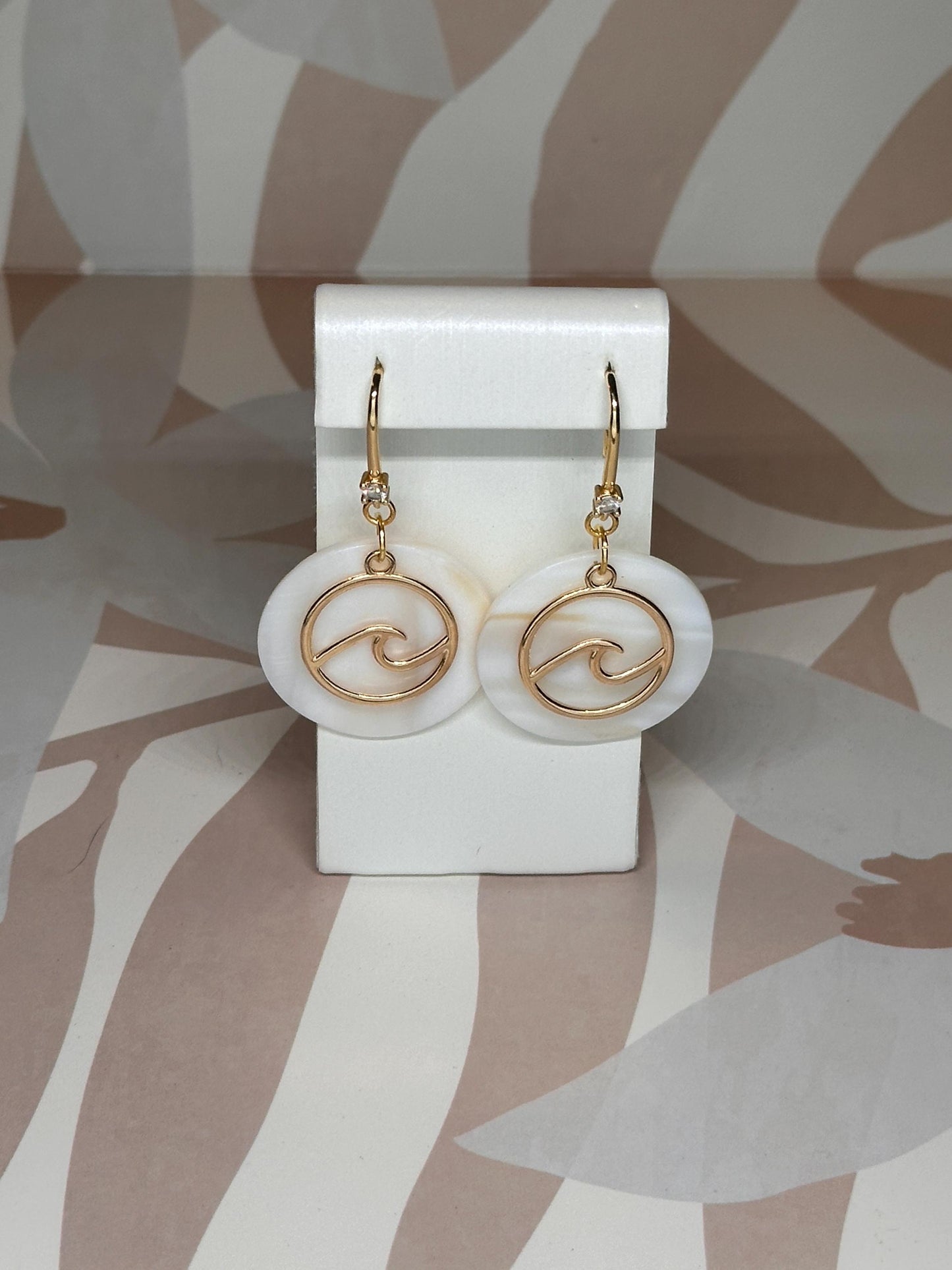 Gold Wave and Large Natural Seashell Handmade Earrings; Beach, Ocean, Vacation, Sun, Cruise Accessories and Jewelry - Shella Bella