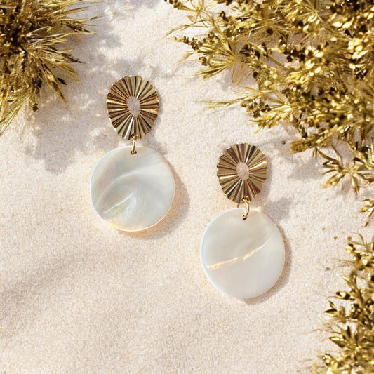 Gold Wave Posts and Large Natural Seashell Handmade Earrings; Beach, Ocean, Vacation, Sun, Cruise Accessories and Jewelry - Shella Bella