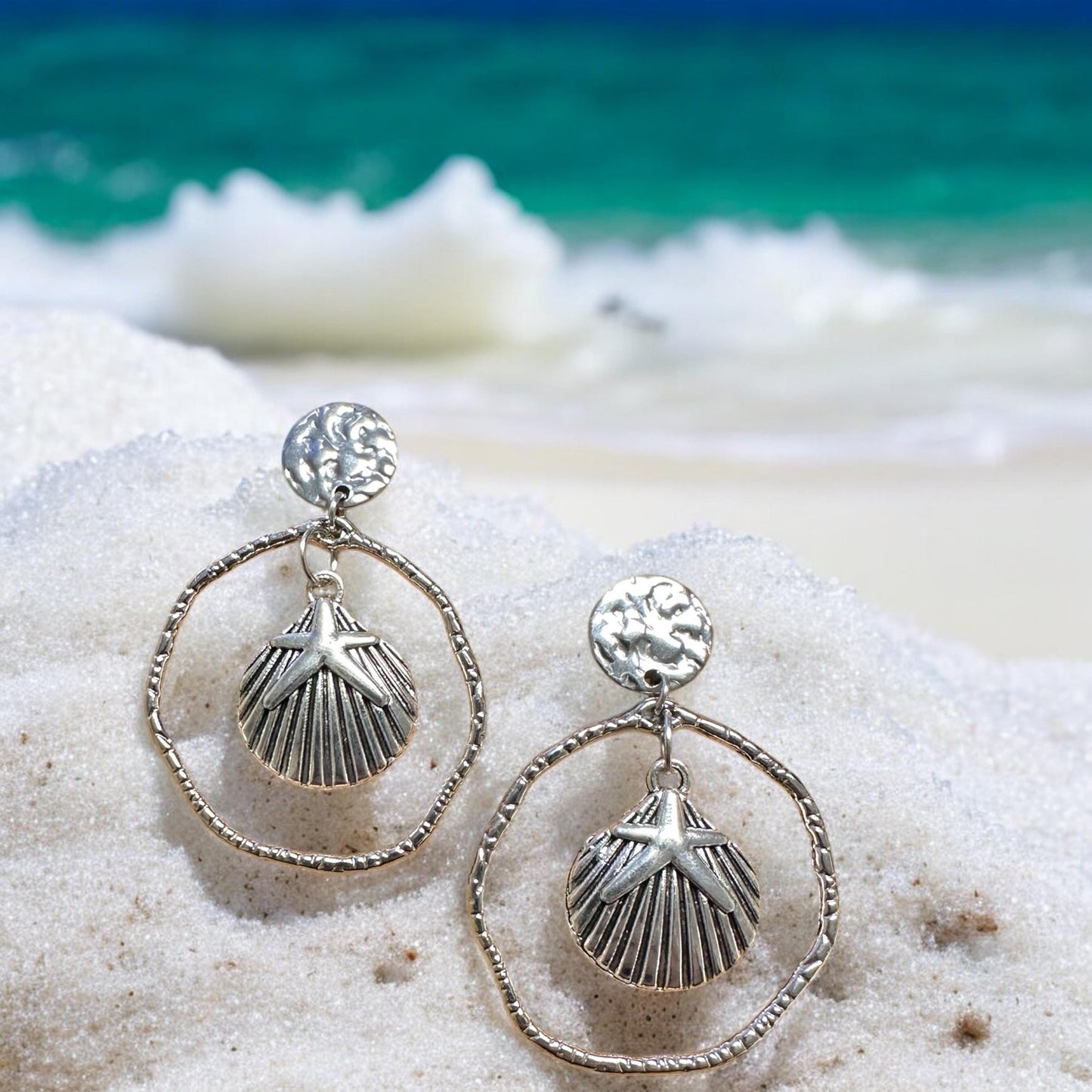 Scallop Sea Shell Handmade Earrings; Beach, Ocean, Vacation, Sun, Cruise Accessories and Jewelry - Shella Bella