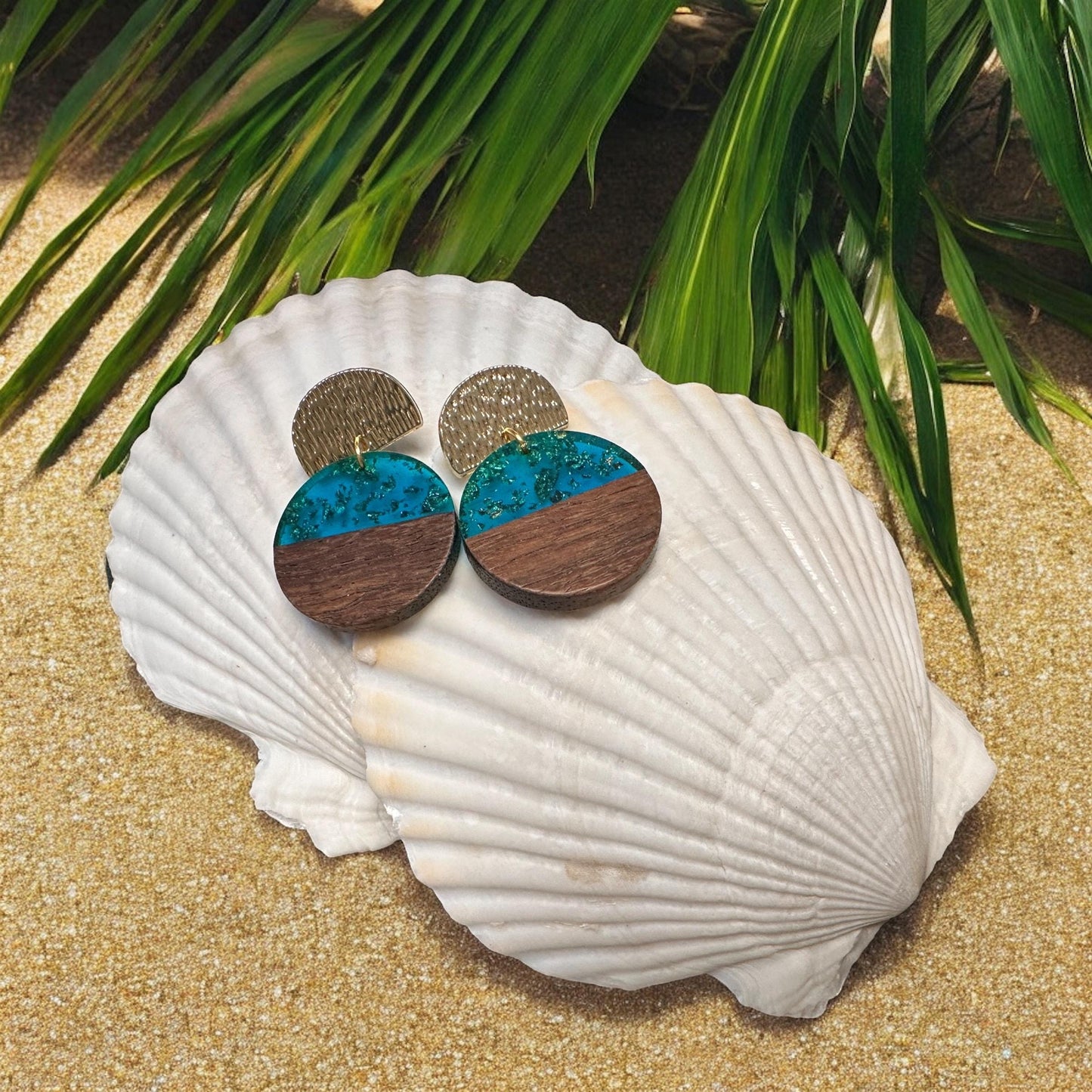 Round Wood and Acrylic Handmade Earrings; Beach, Ocean, Vacation, Sun, Cruise Accessories and Jewelry - Shella Bella