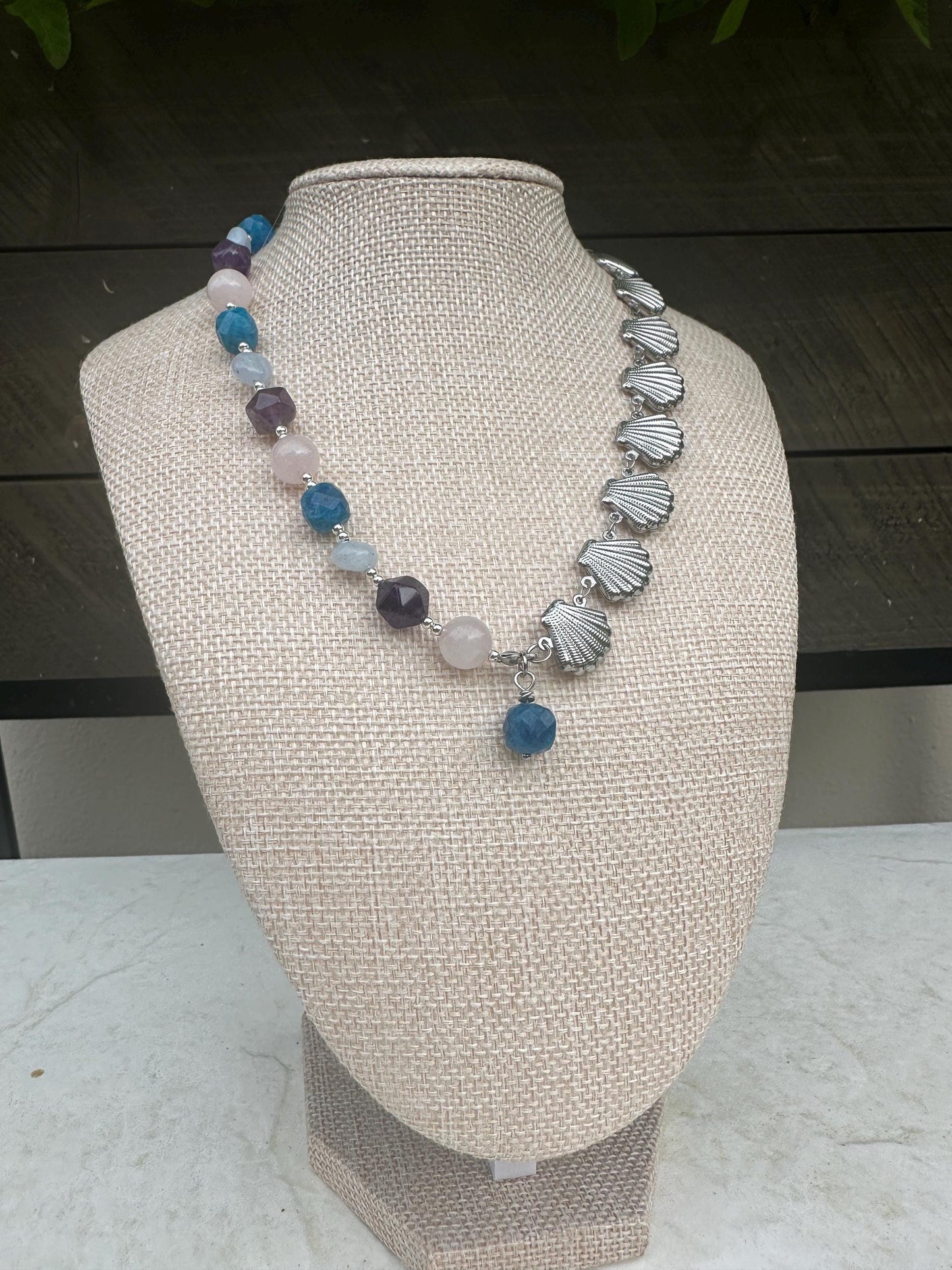 Silver Seashell Chain and Bead Necklace; Beach, Ocean, Vacation, Sun, Cruise Accessories and Jewelry - Shella Bella